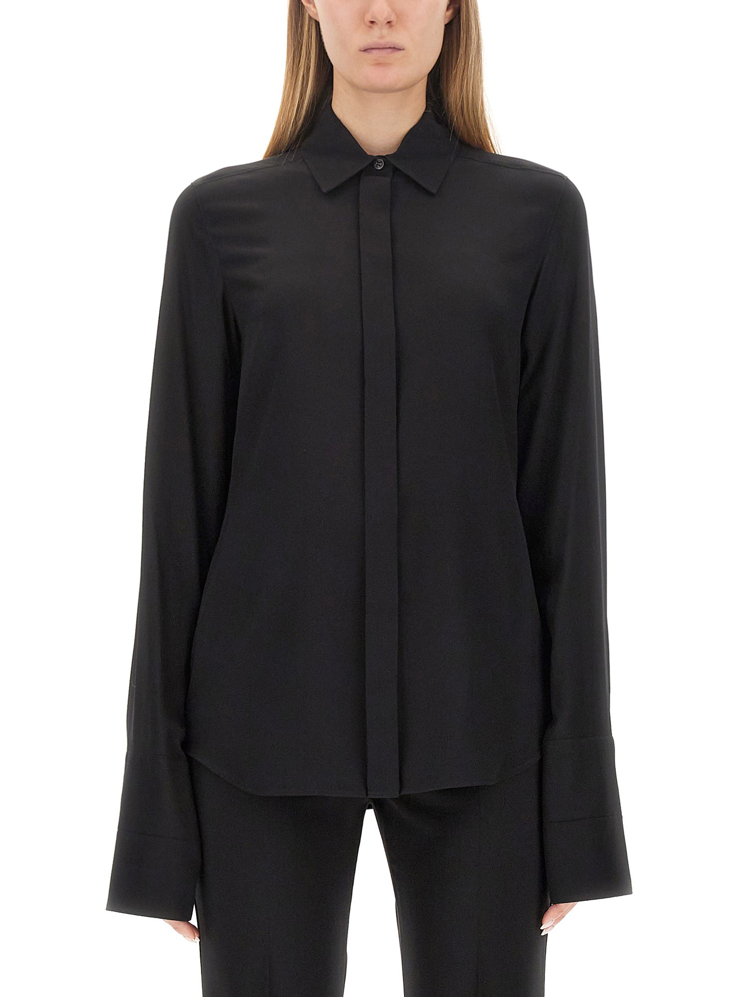 Max Mara Camicia Baden In Raso Stretch Nero Donna In Black