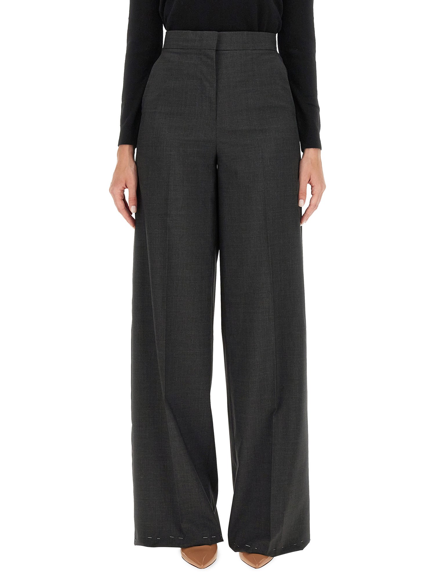 Max Mara Palazzo Trousers In Charcoal