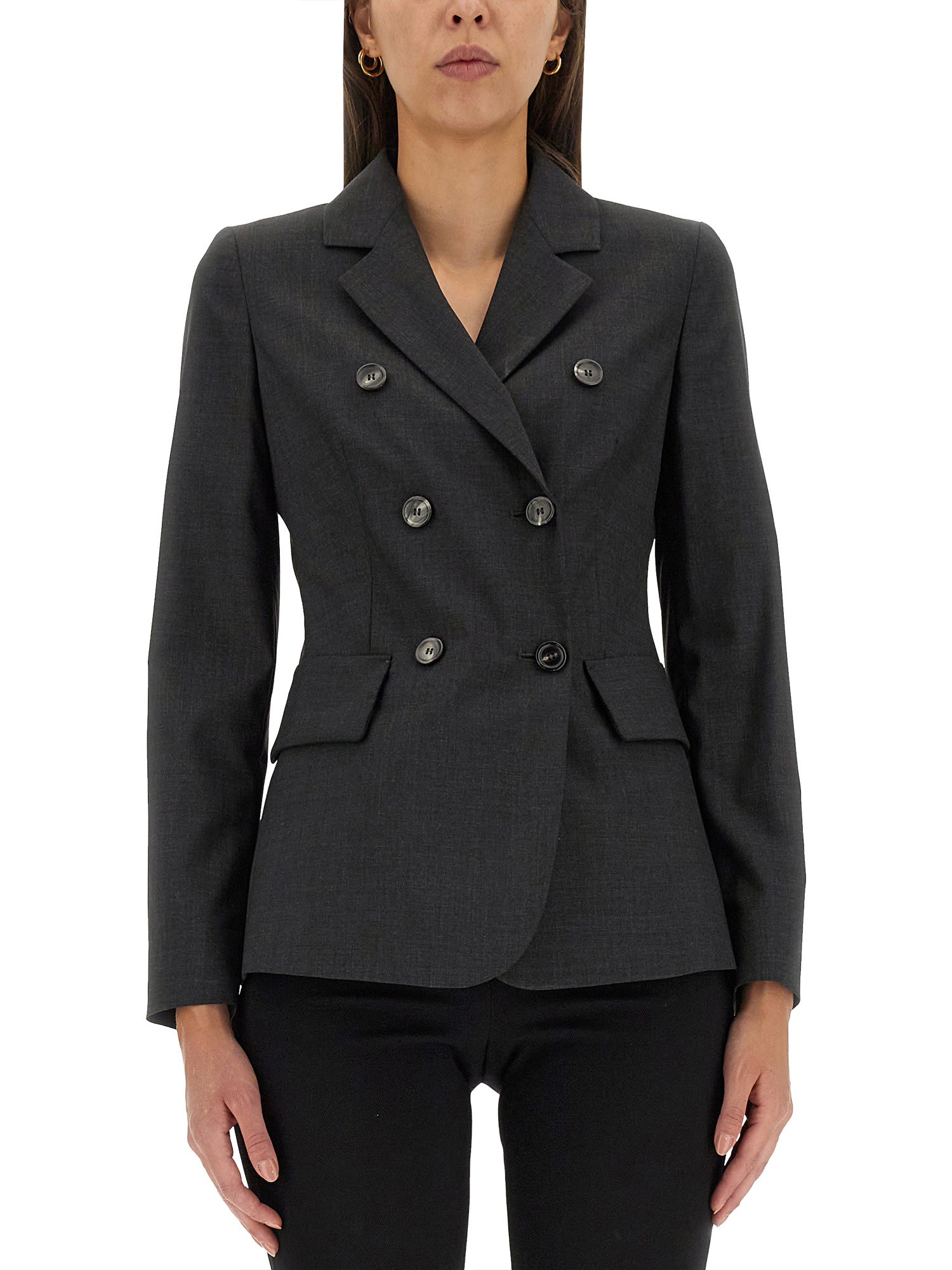 Shop Max Mara Double-breasted Jacket In Charcoal