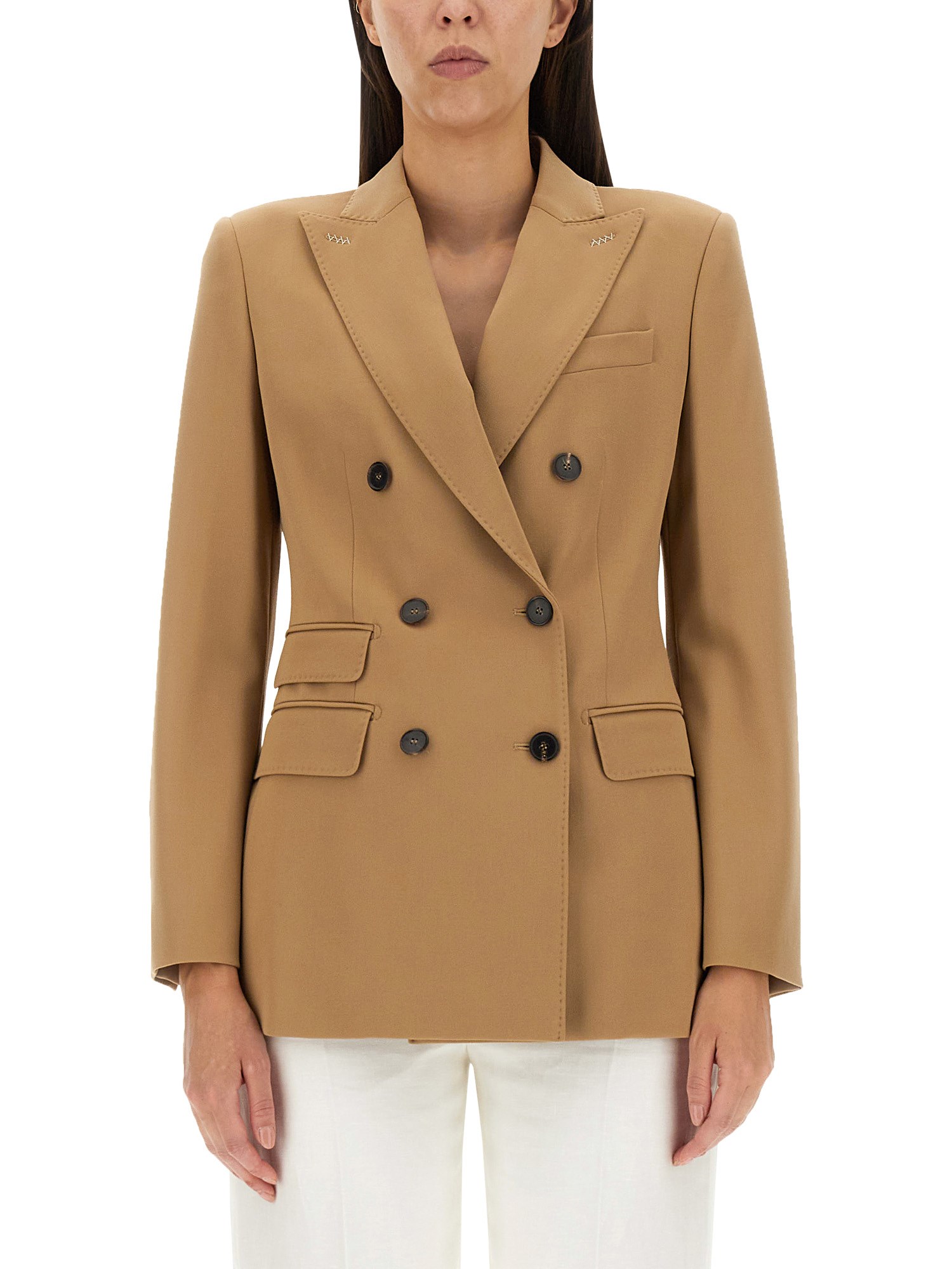 Max Mara Doublebreasted Longsleeved Blazer In Beige
