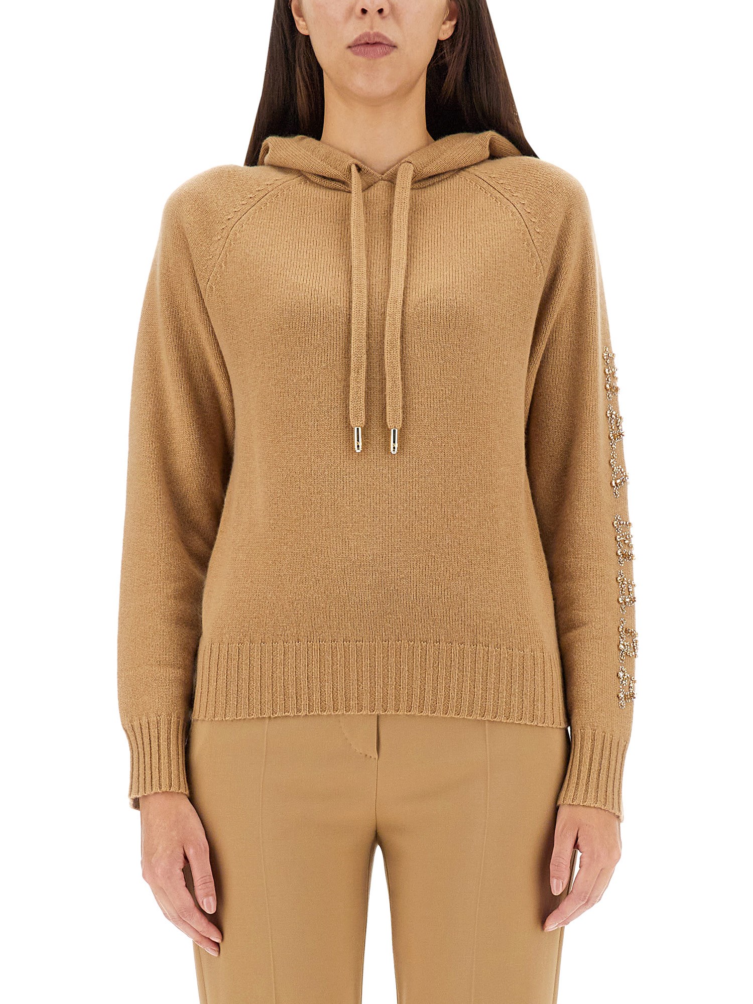 Max Mara Ananas Crystal Logo Hoodie In Beige