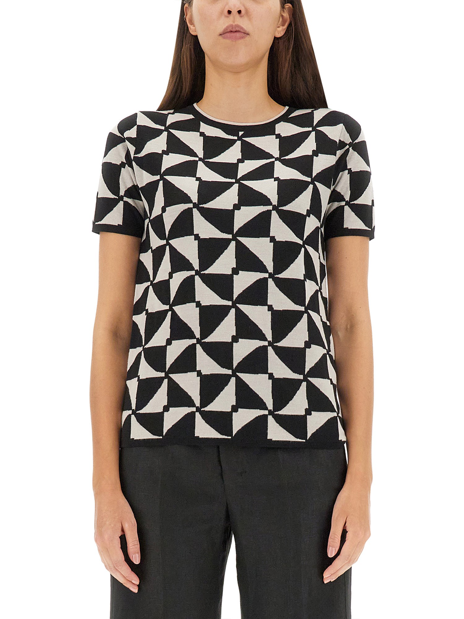S Max Mara Wool Jacquard Crew Neck T-shirt In Powder