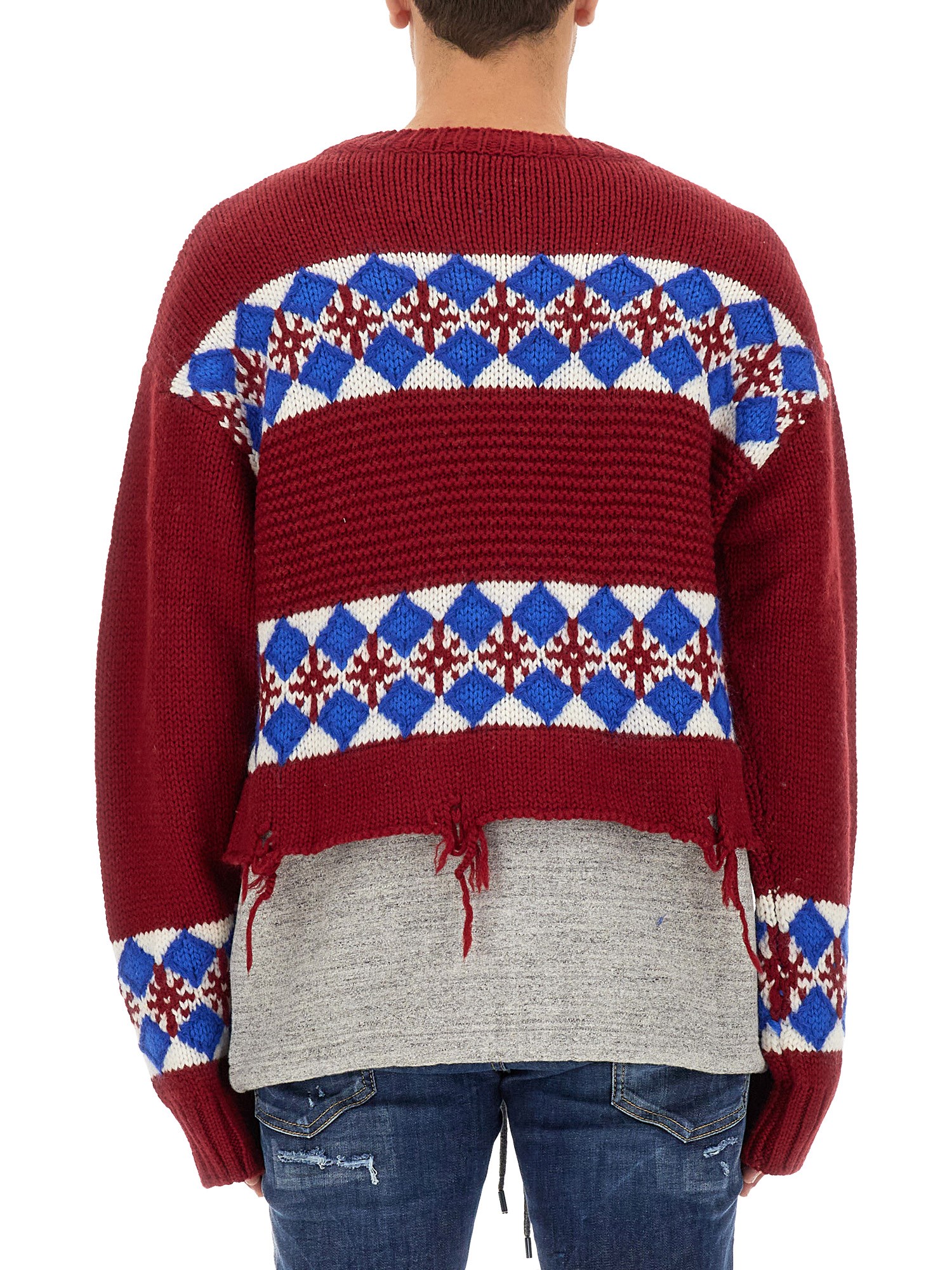 Dsquared2 Jacquard Hybrid Canadian Sweater With Distressed Detail In Multicolour