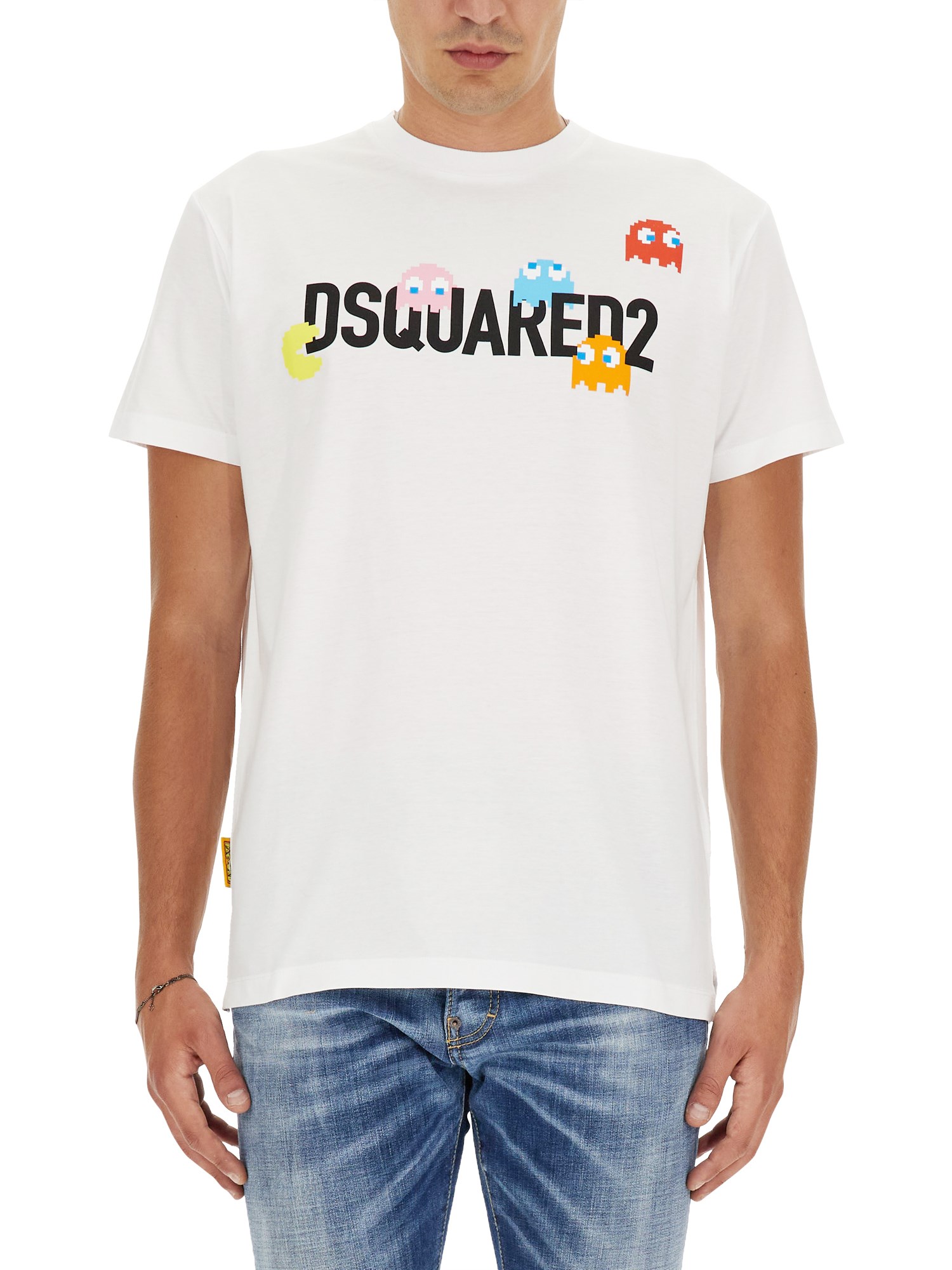 Dsquared2 Pac-man Logo Printed Cotton T-shirt In White