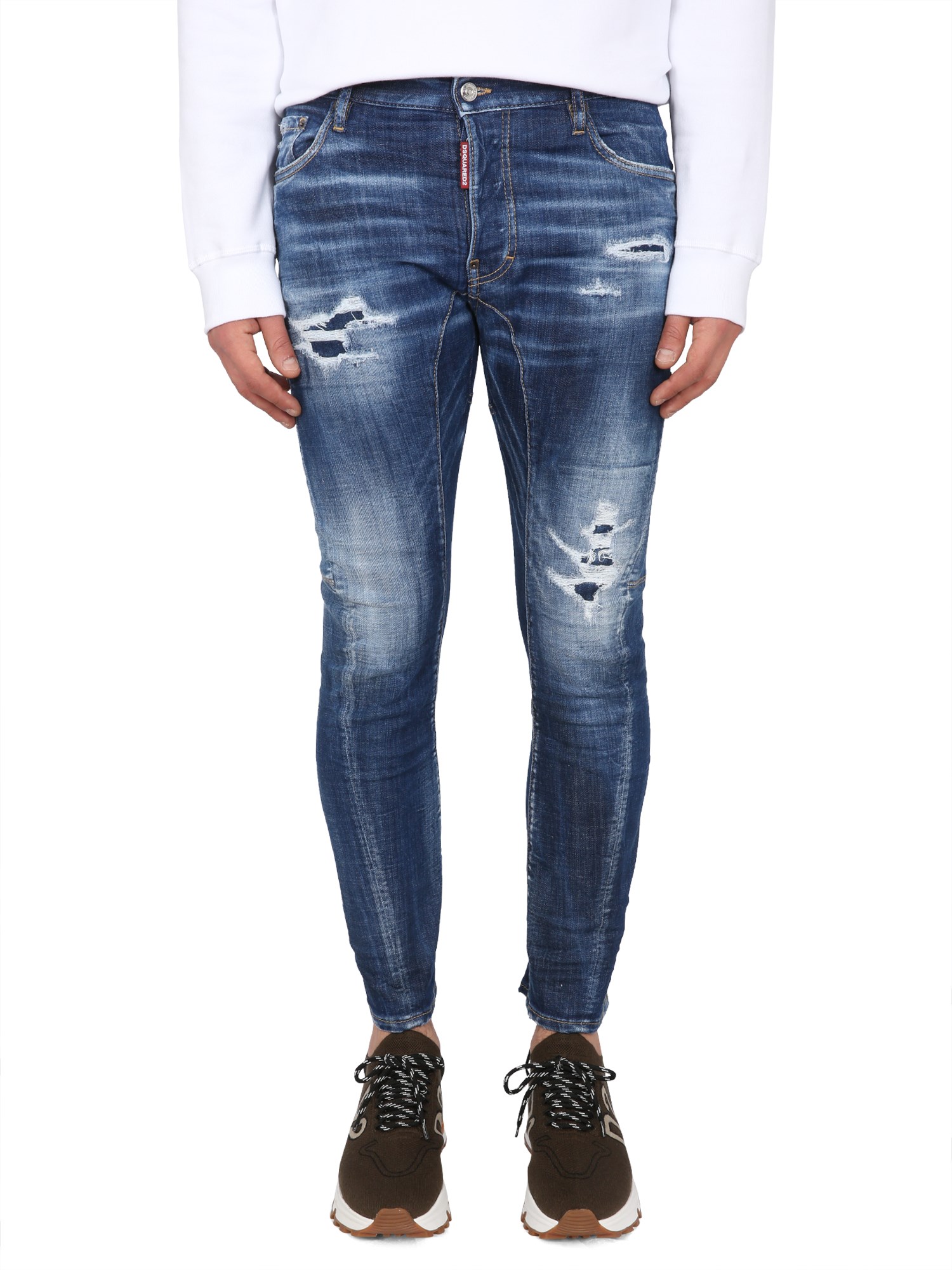 Dsquared2 Stylish Distressed Jeans With Contrast Stitching In Blue