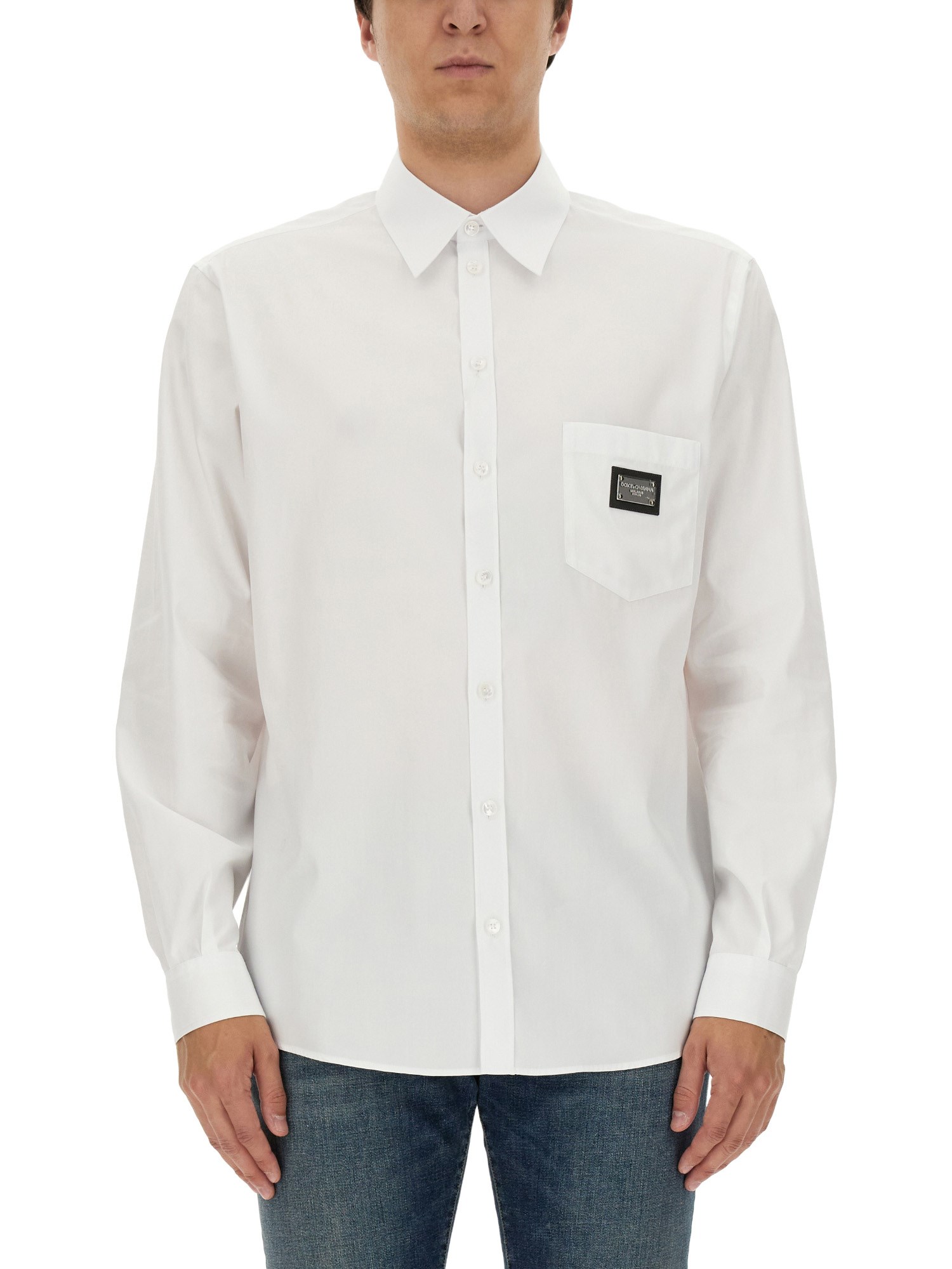 Shop Dolce & Gabbana Shirt With Logo Plaque In White