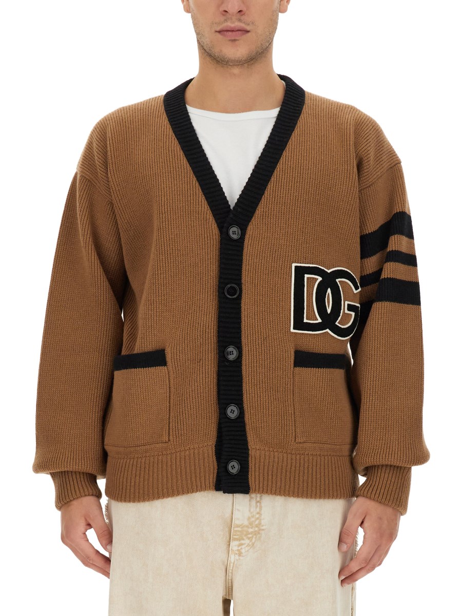 DOLCE & GABBANA CARDIGAN IN LANA COSTA INGLESE CON LOGO