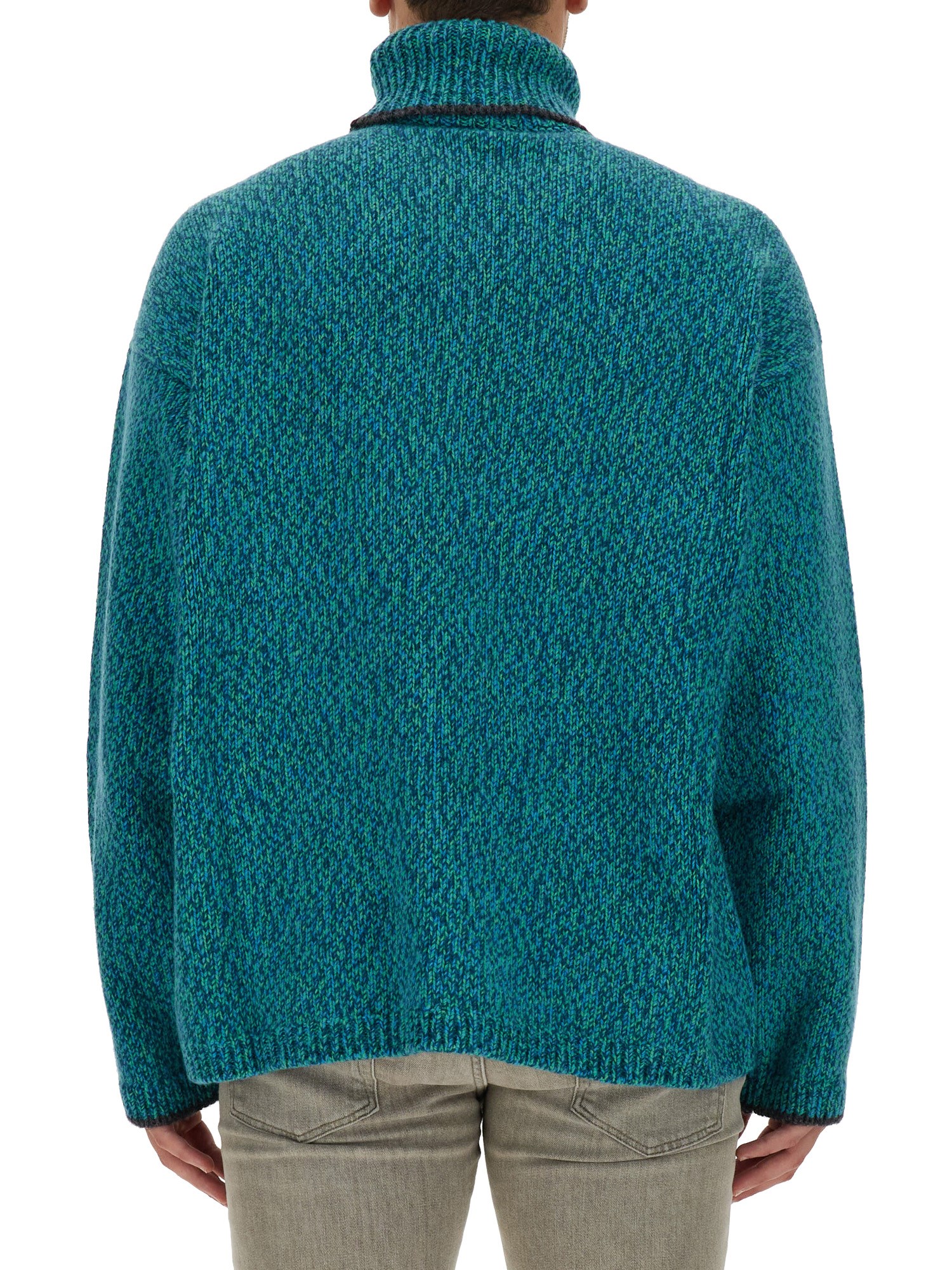 Dolce & Gabbana Intarsia Knit Dg Logo High-neck Sweater In Green