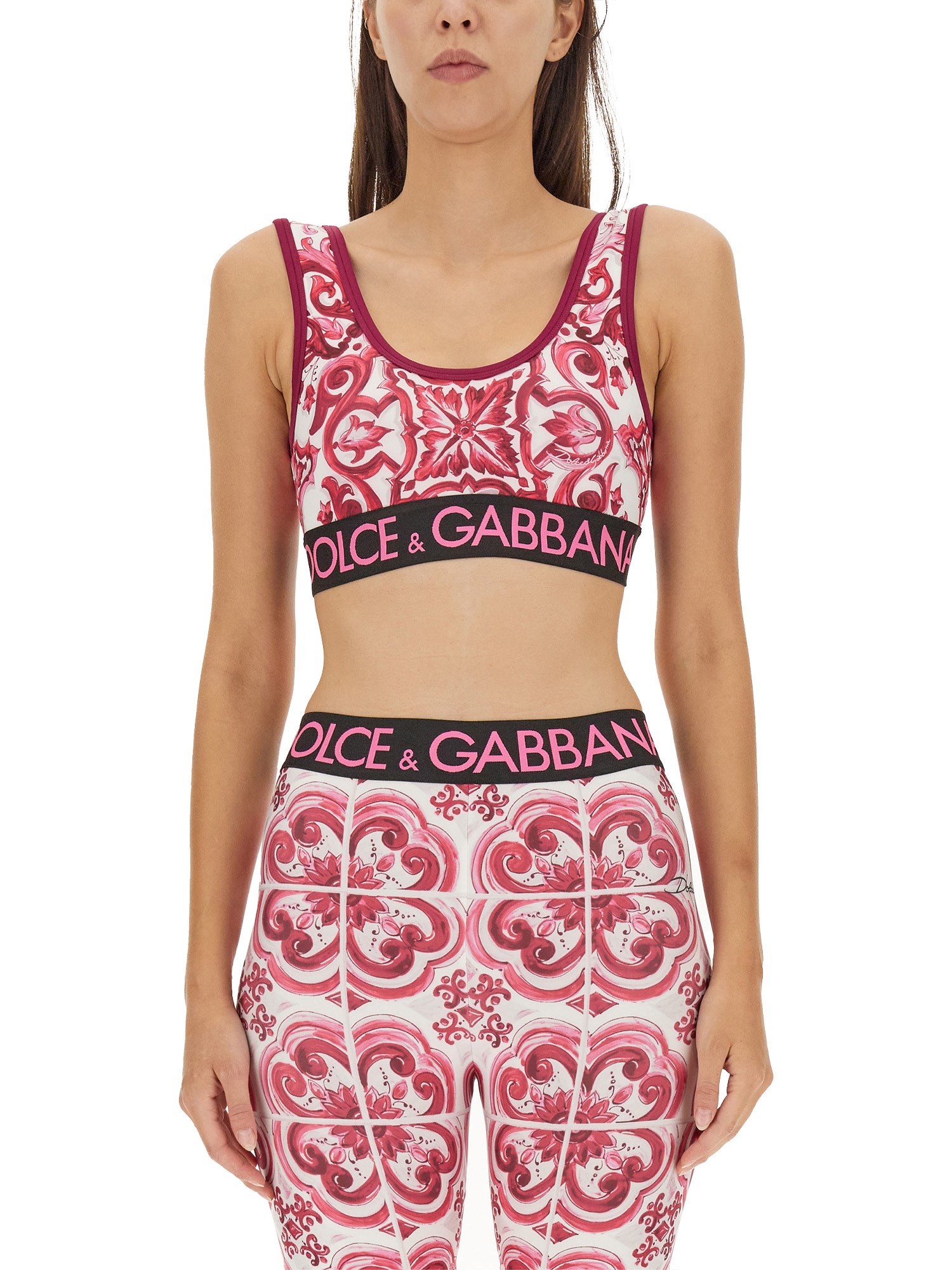 Shop Dolce & Gabbana Technical Jersey Top In Fuchsia