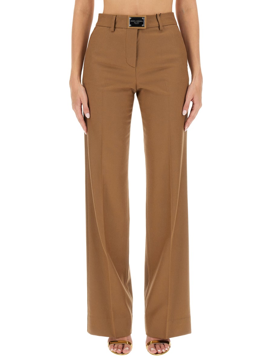 DOLCE & GABBANA PANTALONE FLARE IN FLANELLA CON PLACCA LOGO