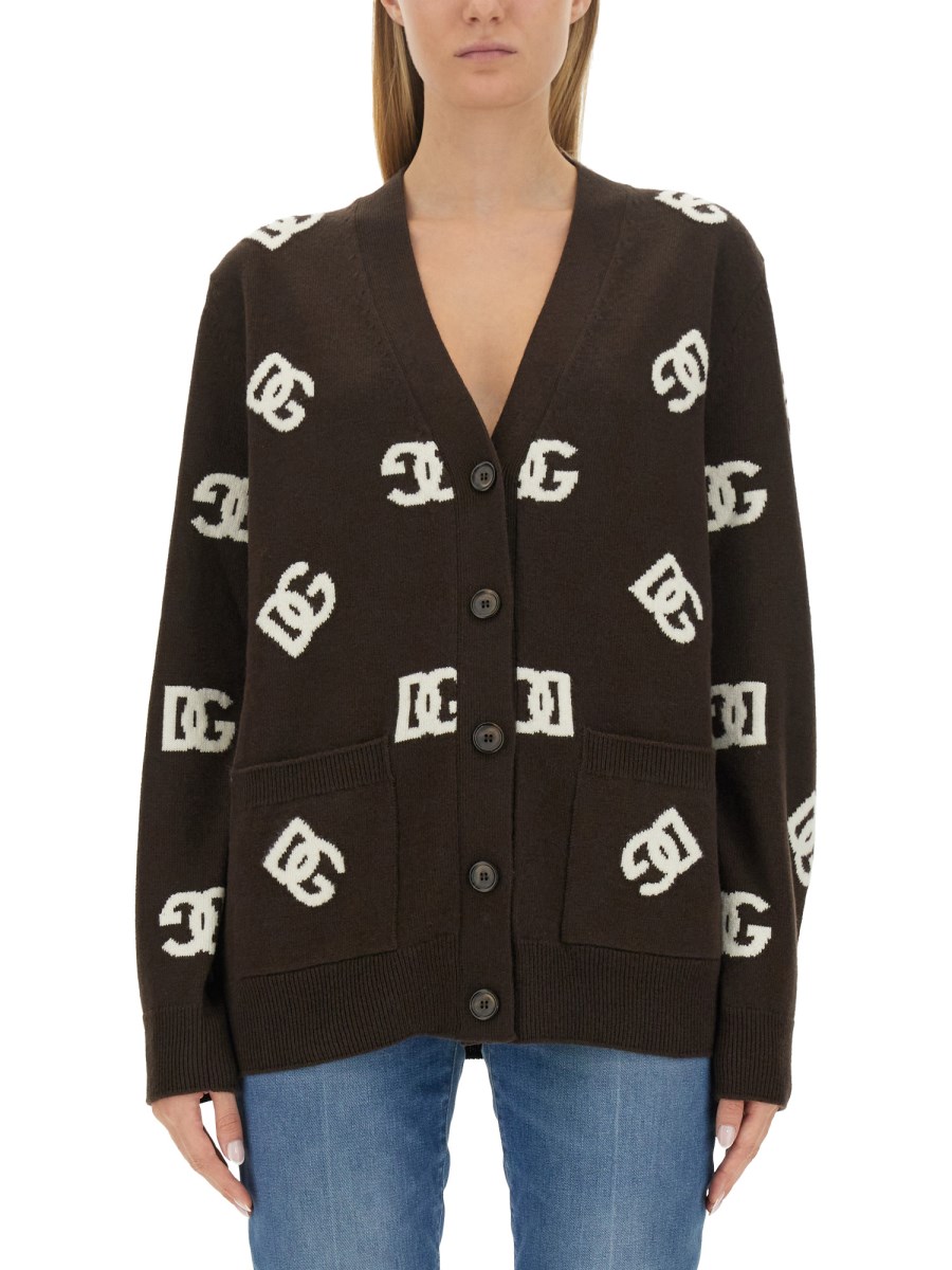 DOLCE & GABBANA CARDIGAN IN LANA CON INTARSIO LOGO