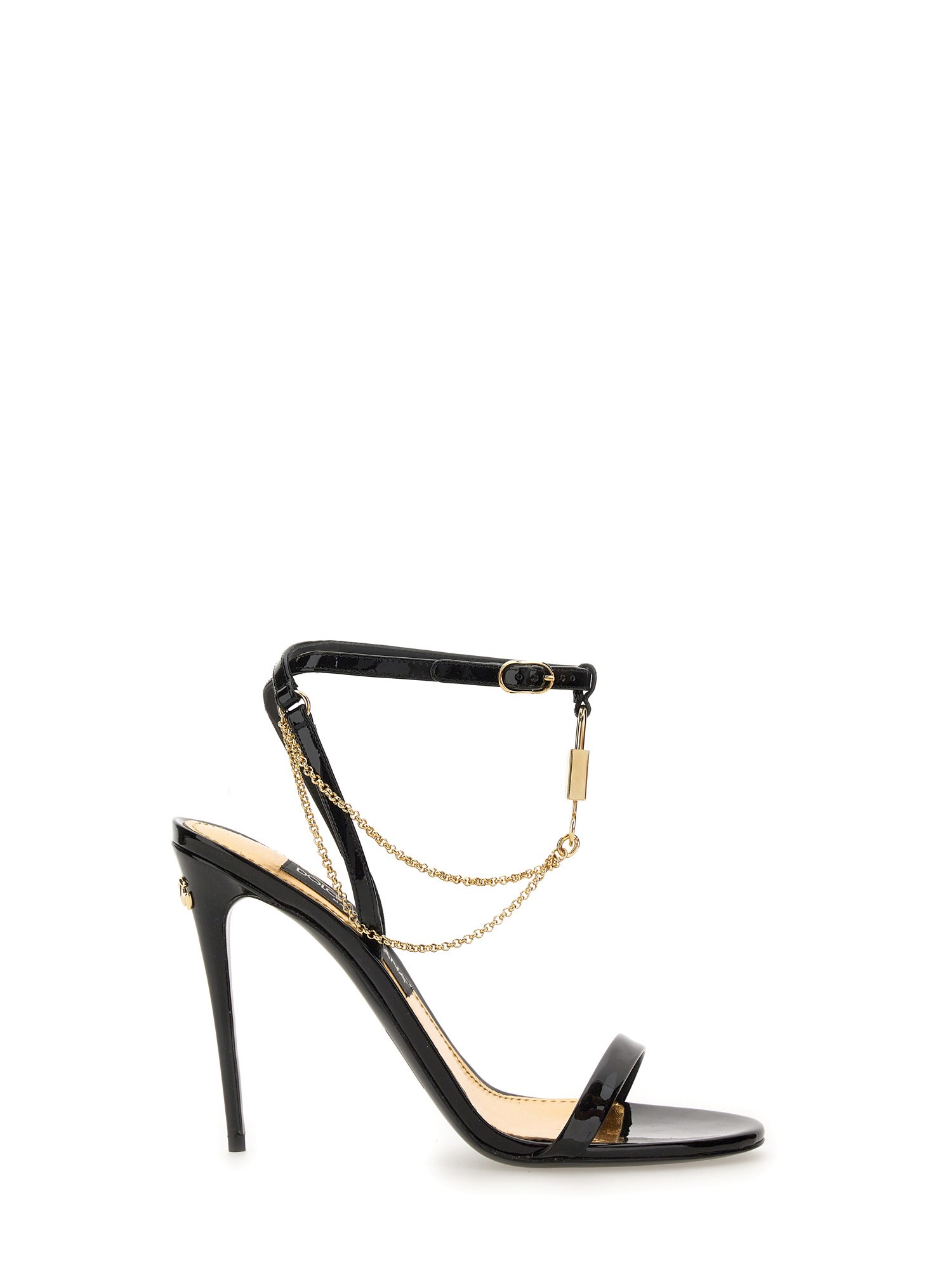 Dolce & Gabbana Sandal With Chain And Charm In Black