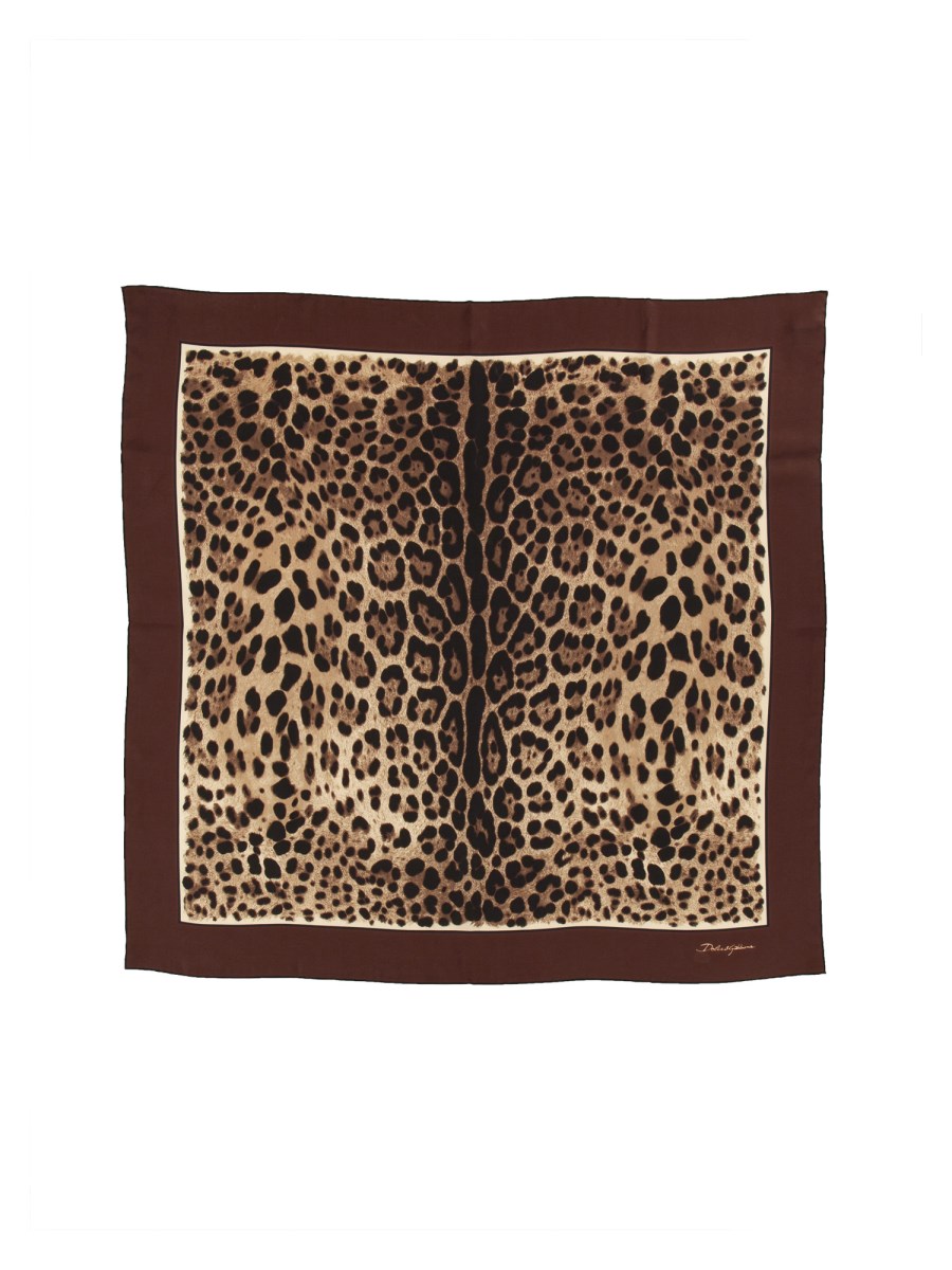 Leopard Print Silk Scarf in Brown - Dolce Gabbana