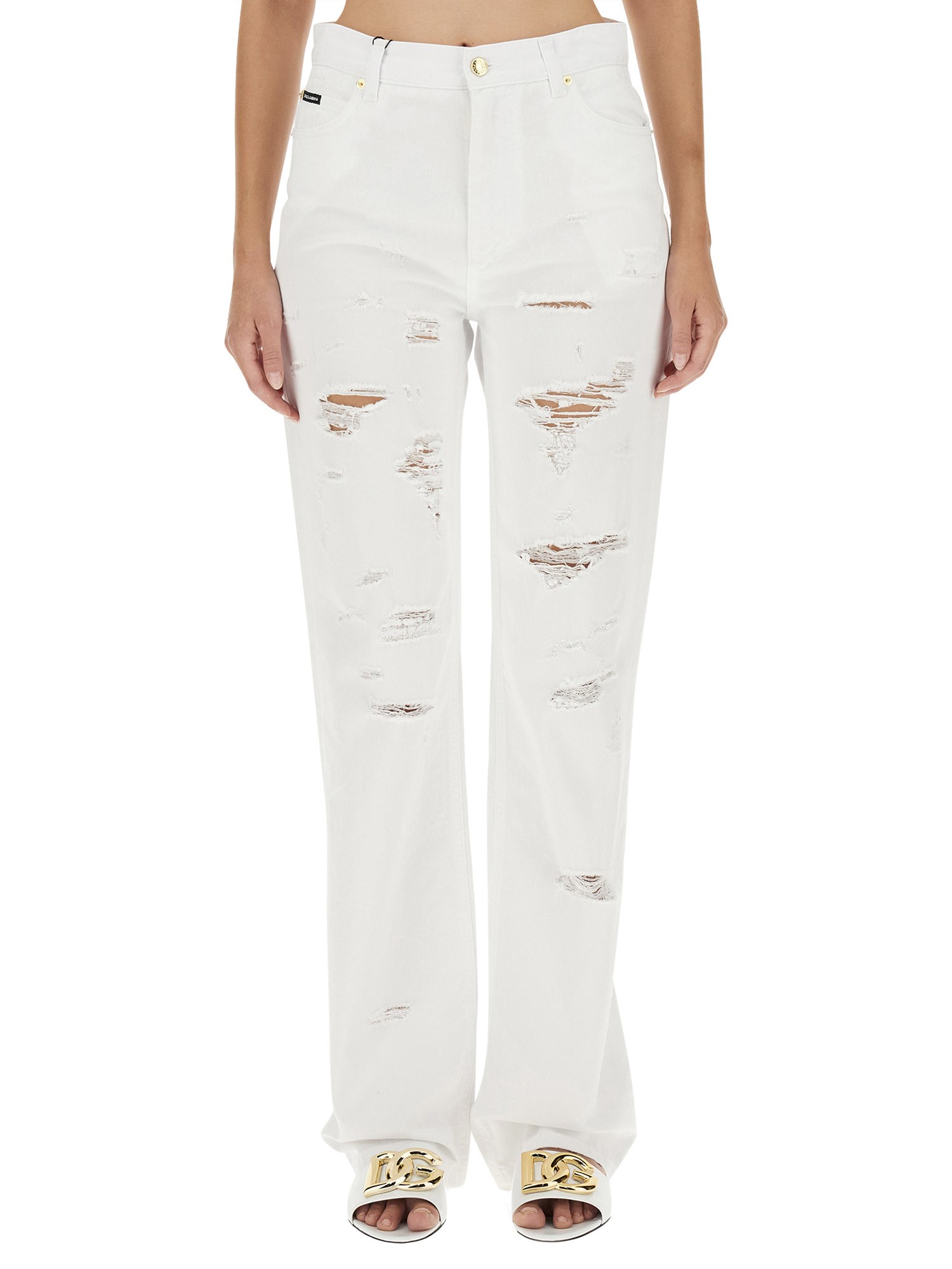 Dolce & Gabbana Boyfriend Jeans In Distressed Denim In White