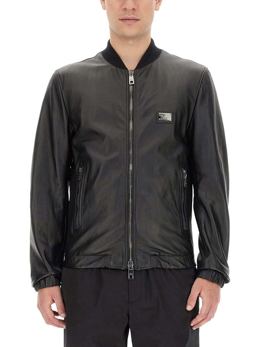 D&g black leather jacket hotsell