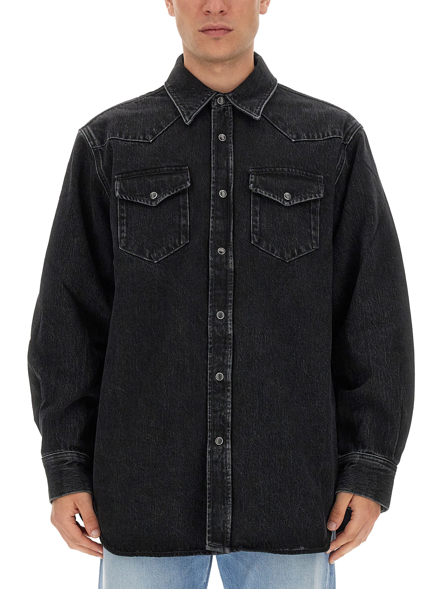 Acne Studios Denim Button Down Shirt In Black