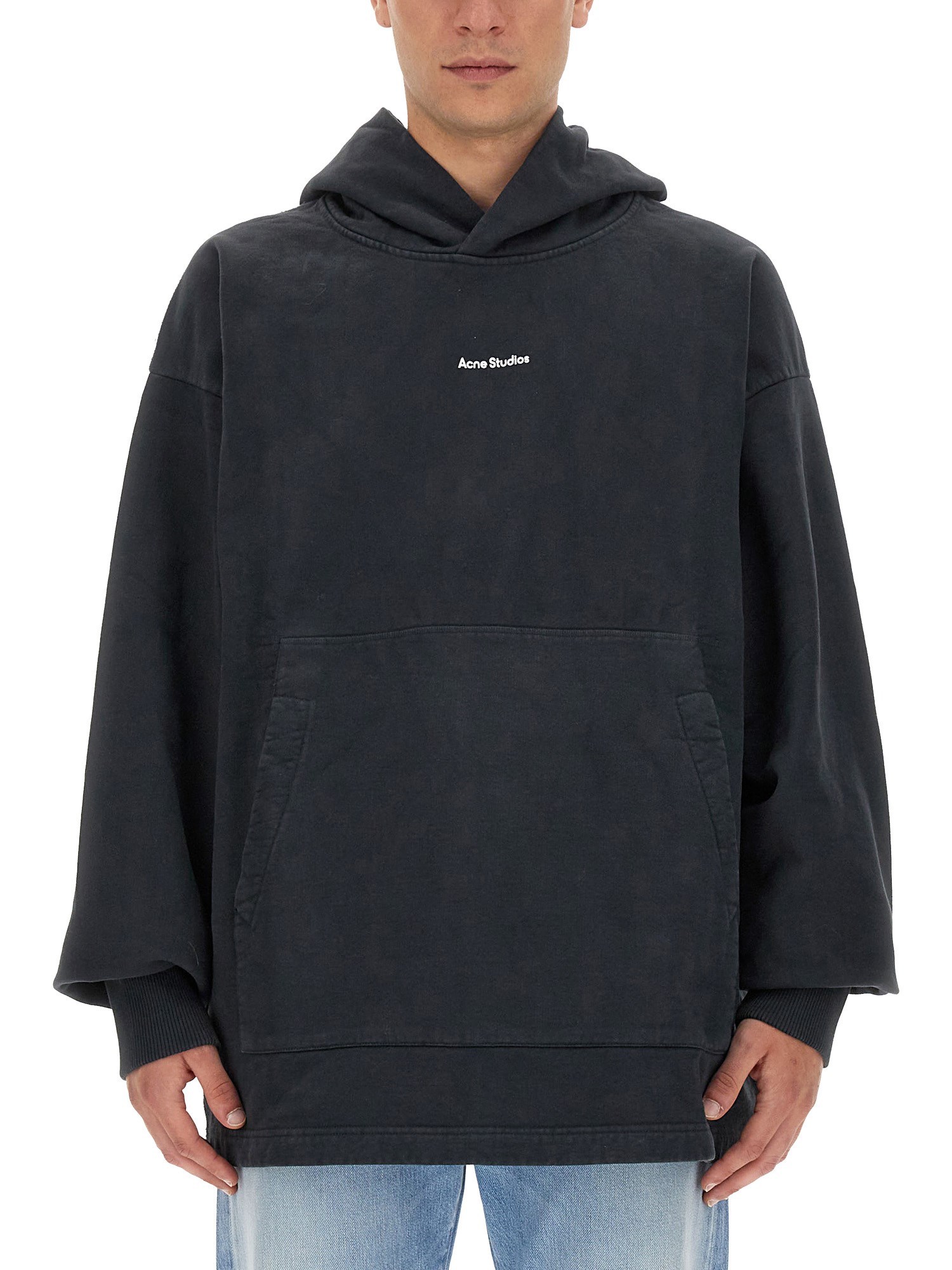 Acne Studios Hooded Sweater With Logo In Black