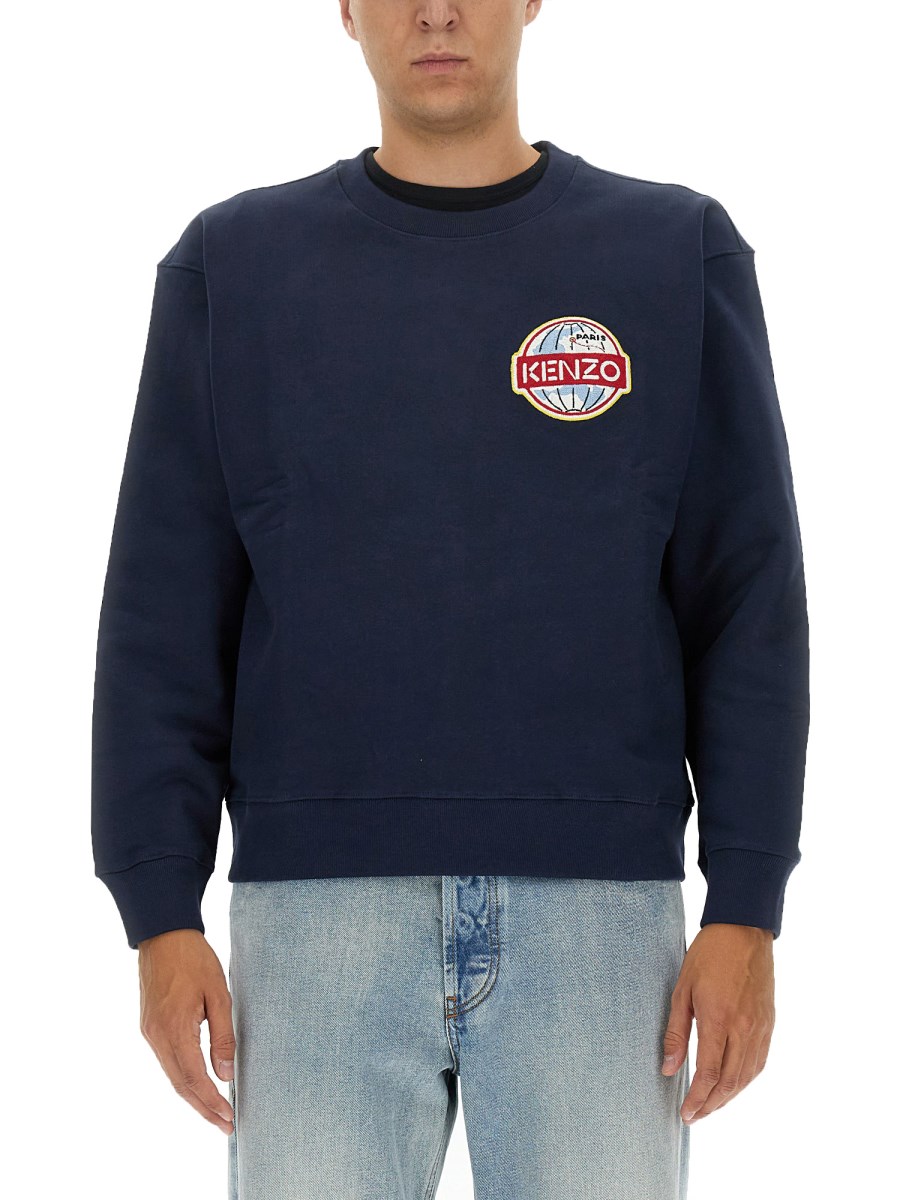 KENZO - COTTON SWEATSHIRT WITH GLOBE CLASSIC EMBROIDERY - Eleonora