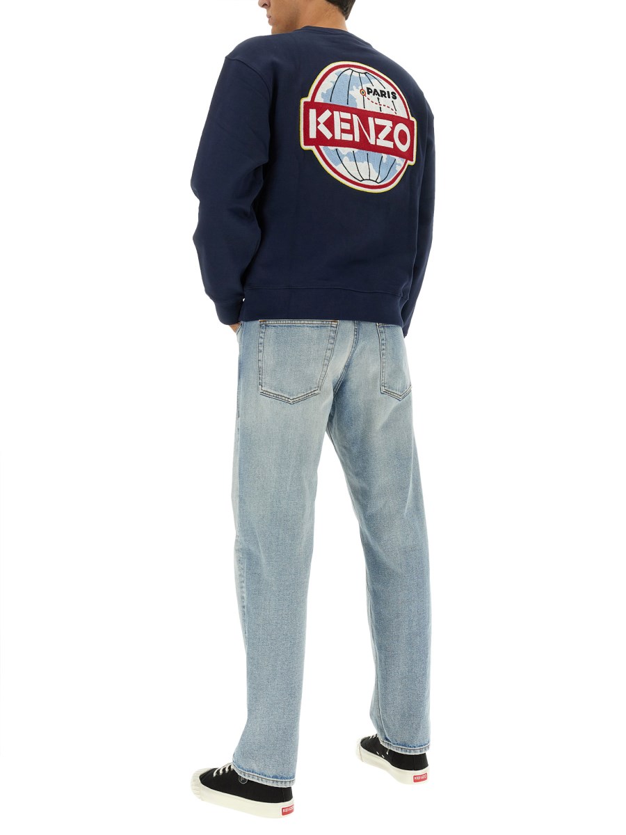 KENZO COTTON SWEATSHIRT WITH GLOBE CLASSIC EMBROIDERY Eleonora Bonucci