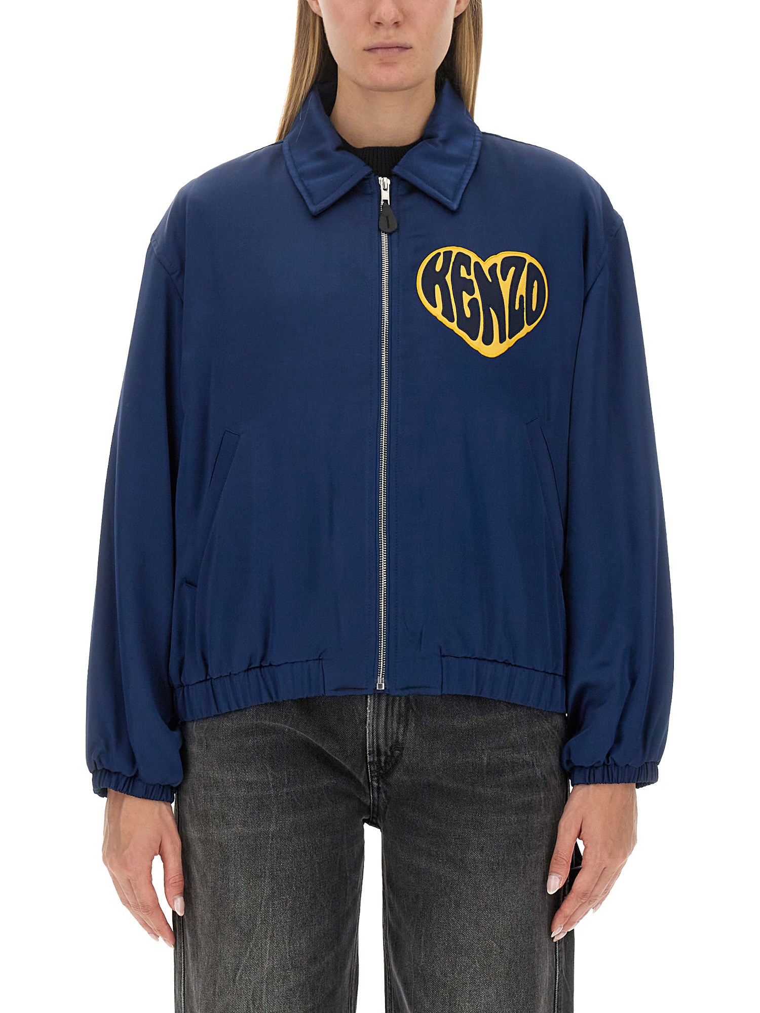 Kenzo Padded Jacket With Collared Neck And Elasticated Cuffs In Blue