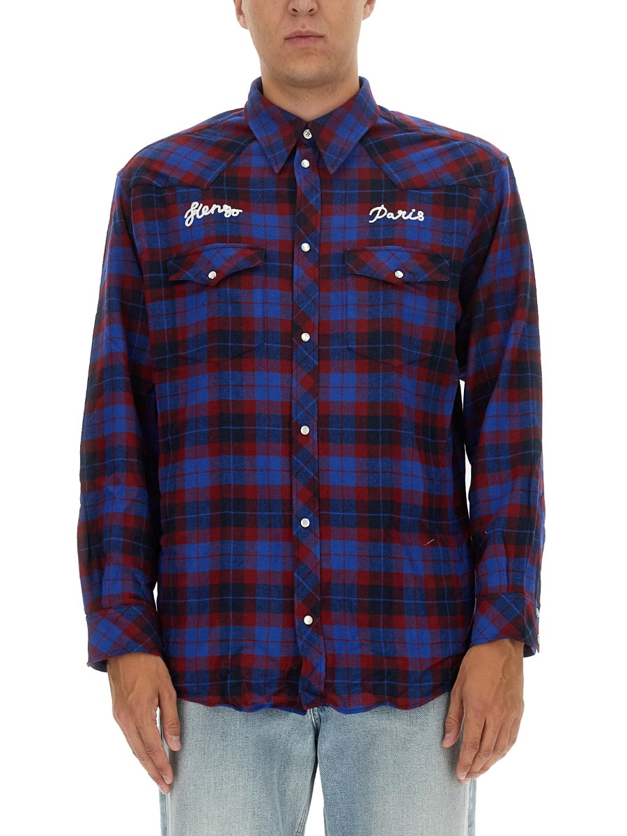 KENZO CAMICIA WESTERN IN LANA CON LOGO