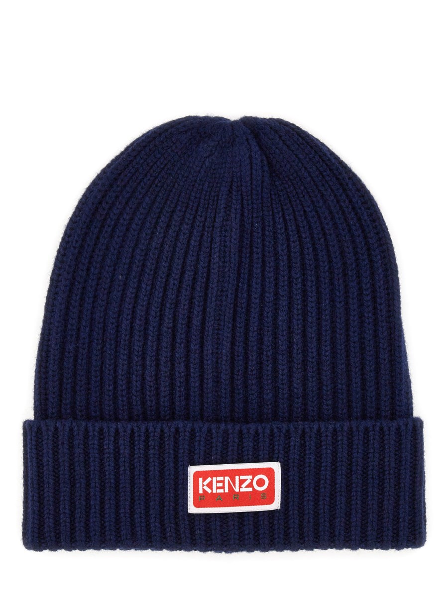 KENZO CAPPELLO IN MAGLIA DI LANA CON LOGO