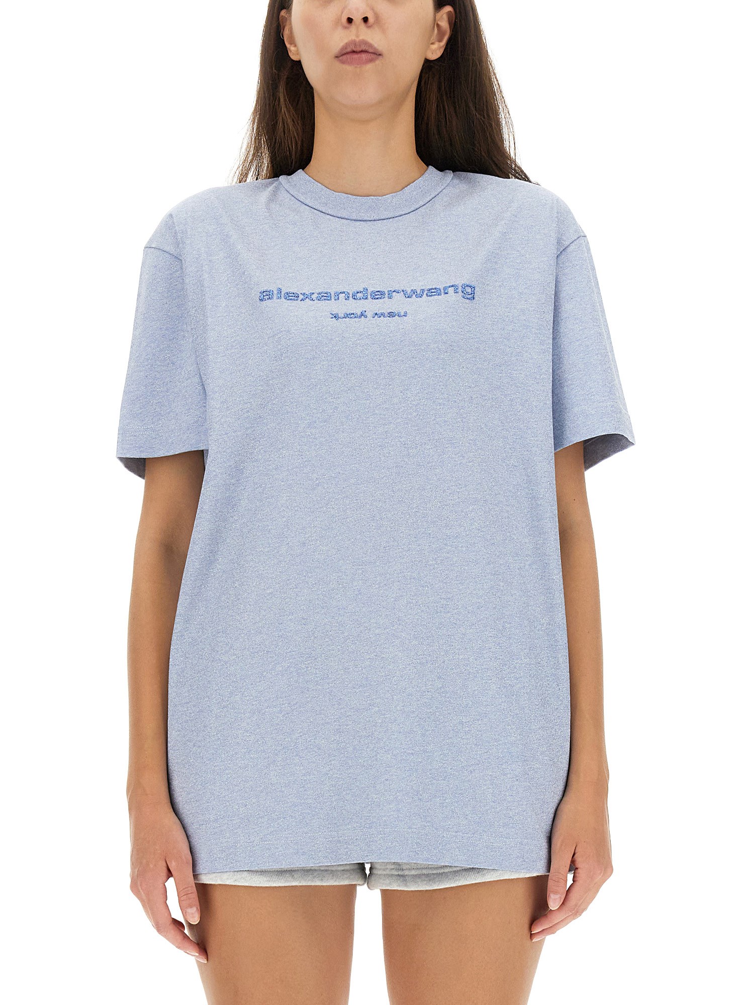 Shop Alexander Wang T-shirt With Logo In Azure