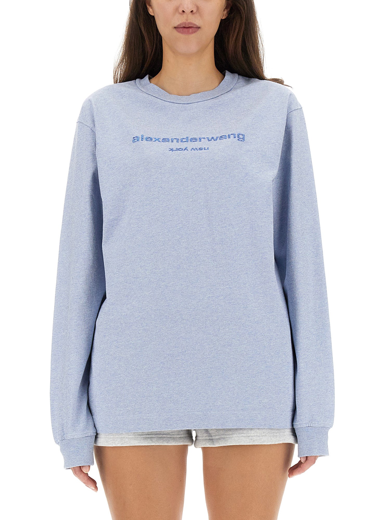 Shop Alexander Wang Sweatshirt With Logo In Azure