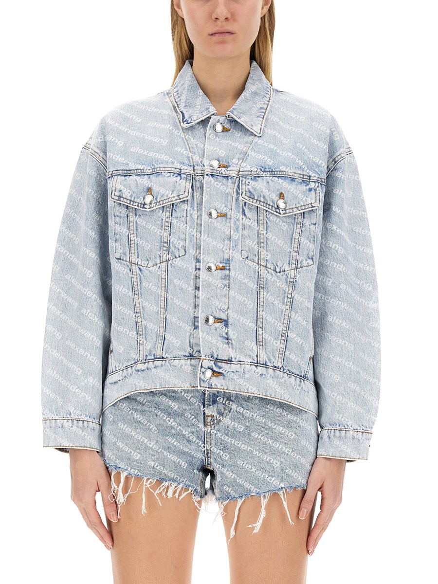 ALEXANDER WANG GIACCA IN DENIM DI COTONE CON LOGO ALL OVER