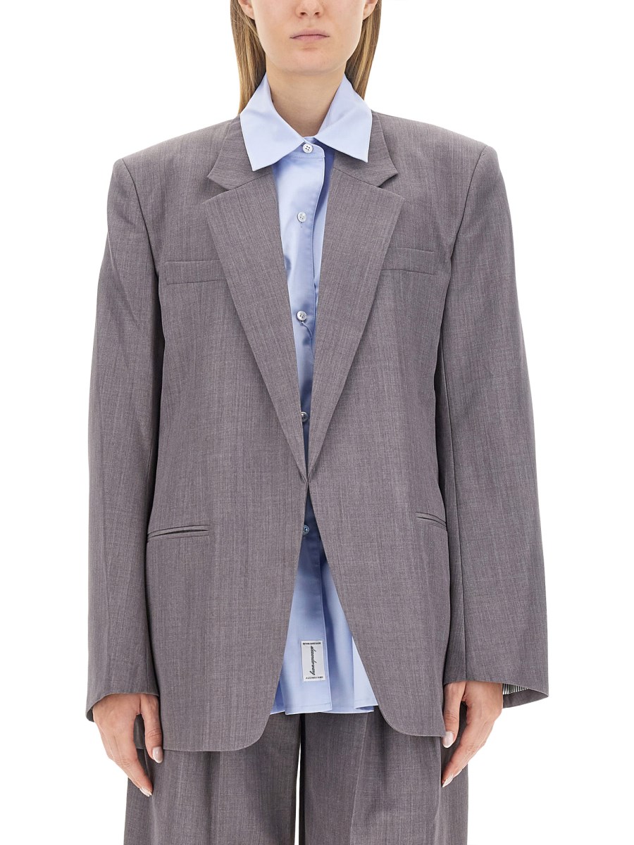 alexanderwang COMBO COLLARED BLAZER IN WOOL BLEND GREY