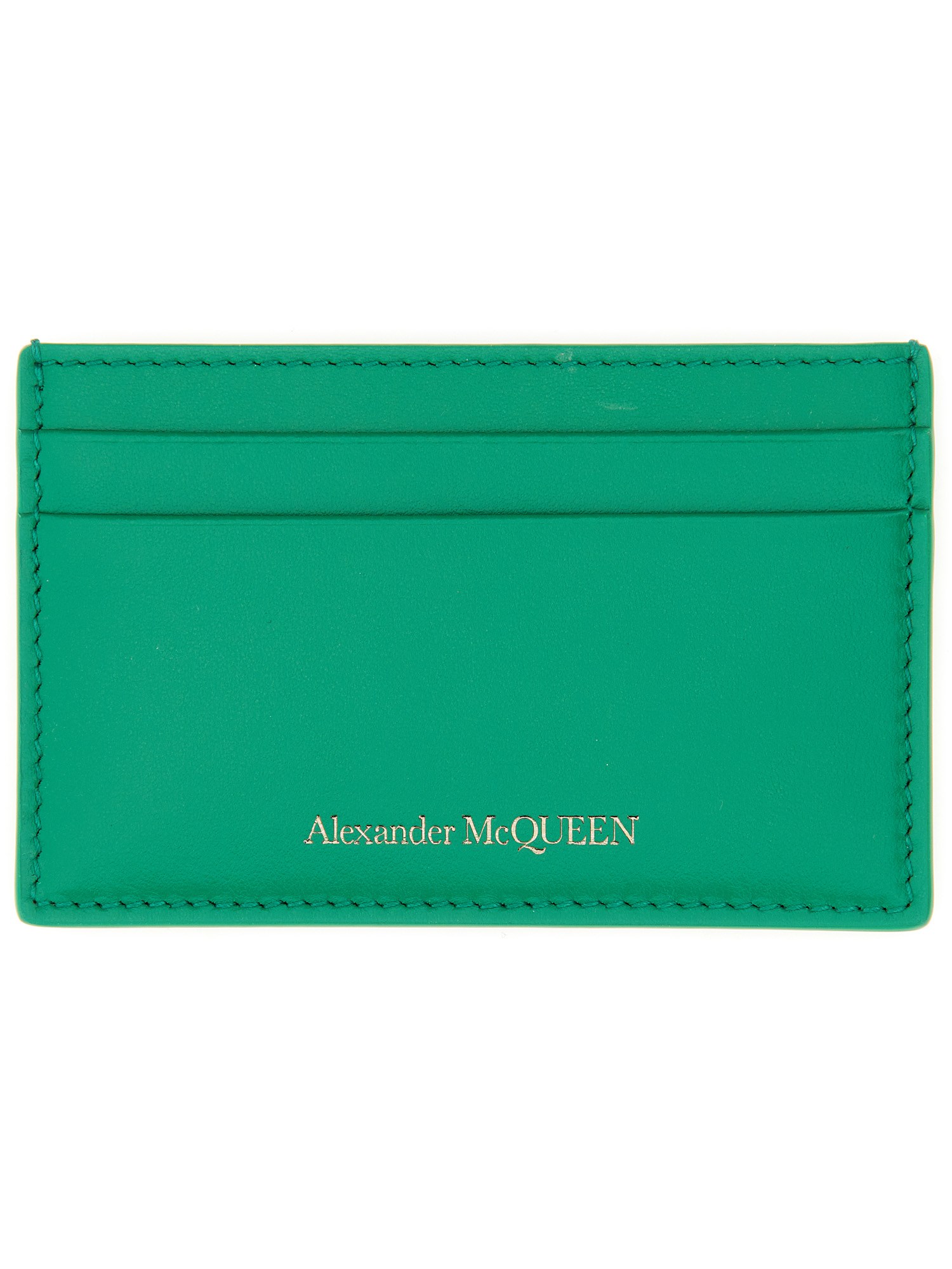 Shop Alexander Mcqueen Leather Card Holder In Green