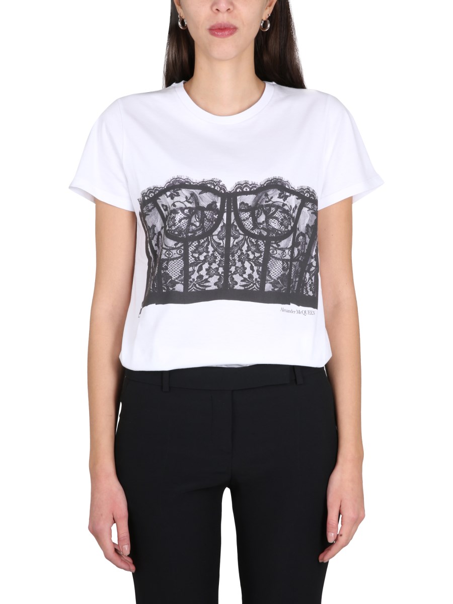 ALEXANDER McQUEEN - COTTON JERSEY LACE CORSET T-SHIRT