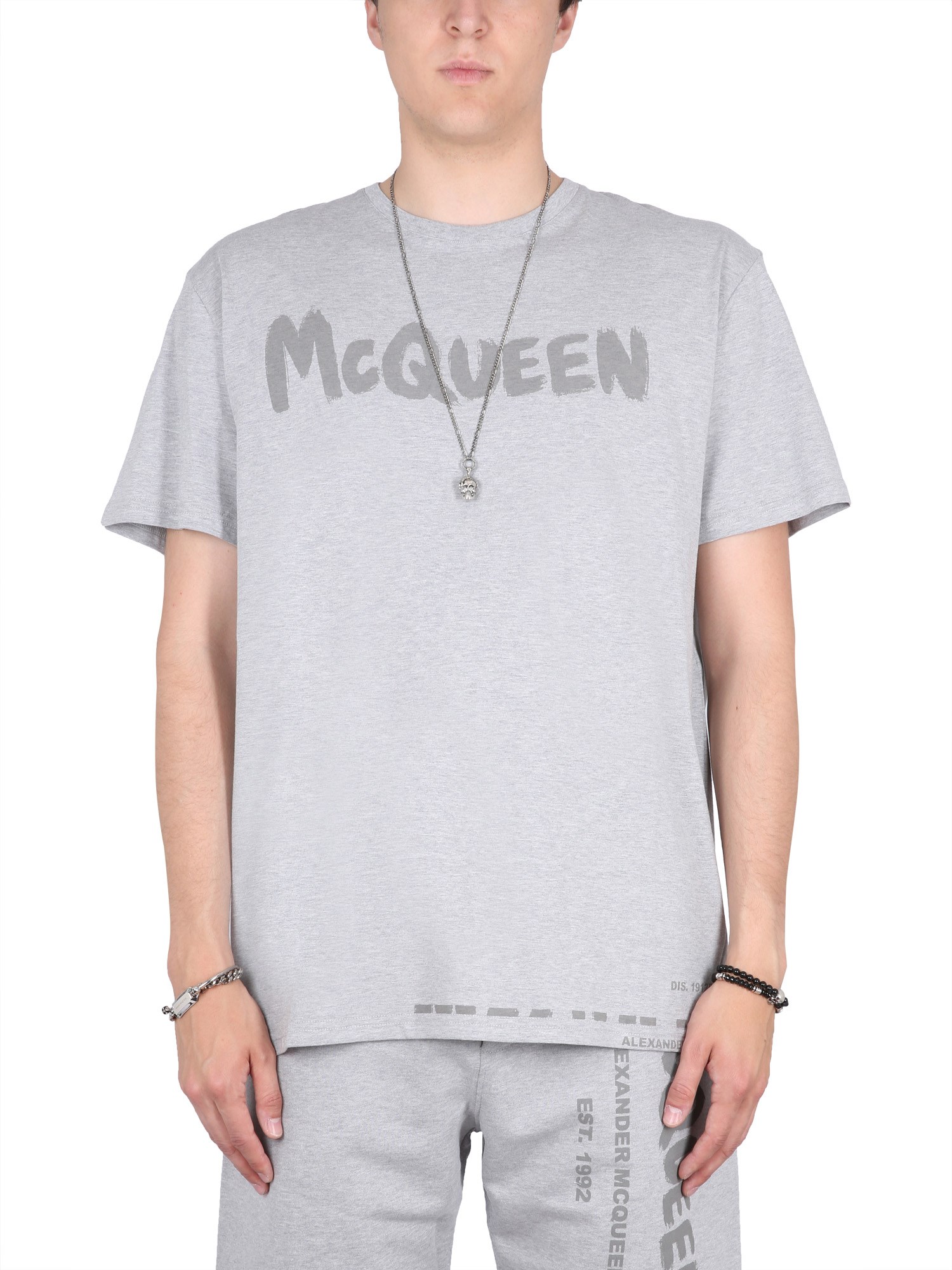 Shop Alexander Mcqueen Graffiti Print T-shirt In Grey