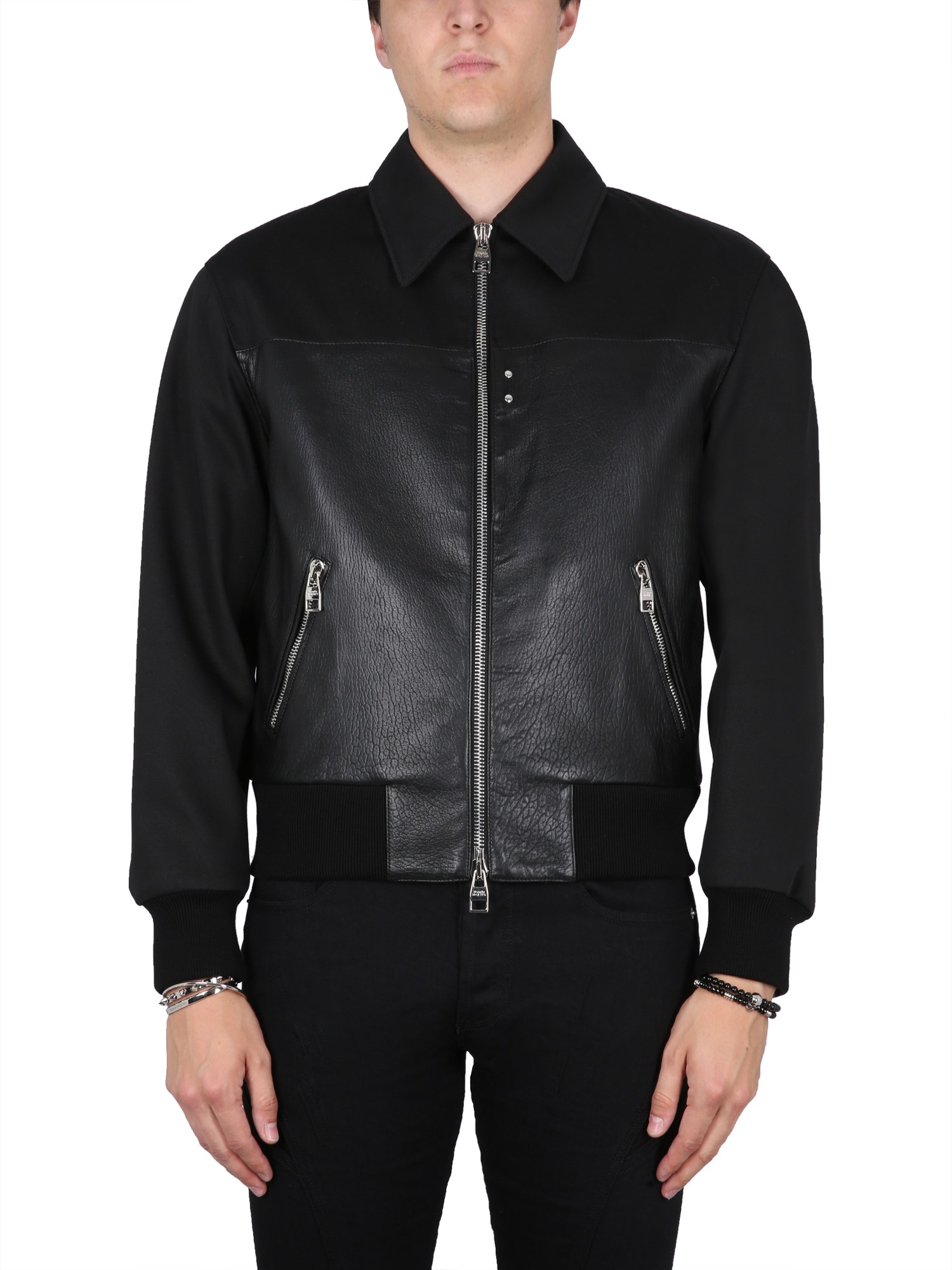 Shop Alexander Mcqueen Leather Bomber Jacket In Black