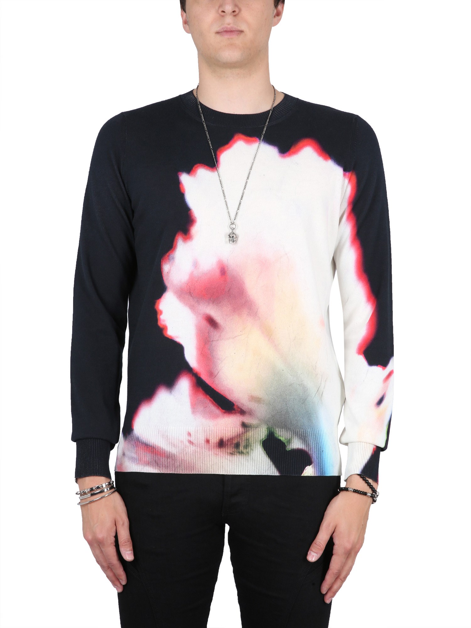 Shop Alexander Mcqueen Jersey With Solarised Flower Print In Multicolour