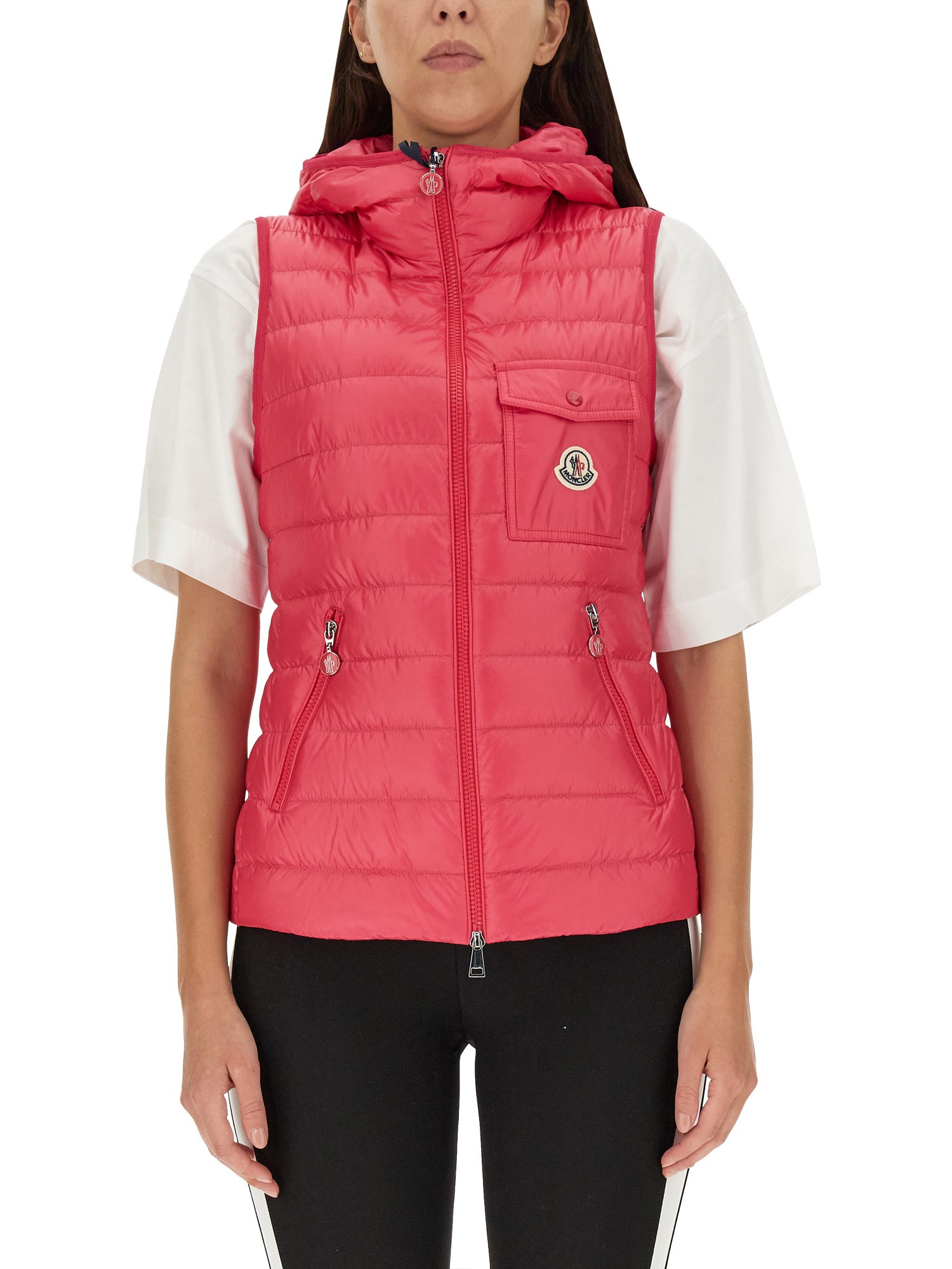 Moncler Glygos Zip-up Down Vest In Fuchsia