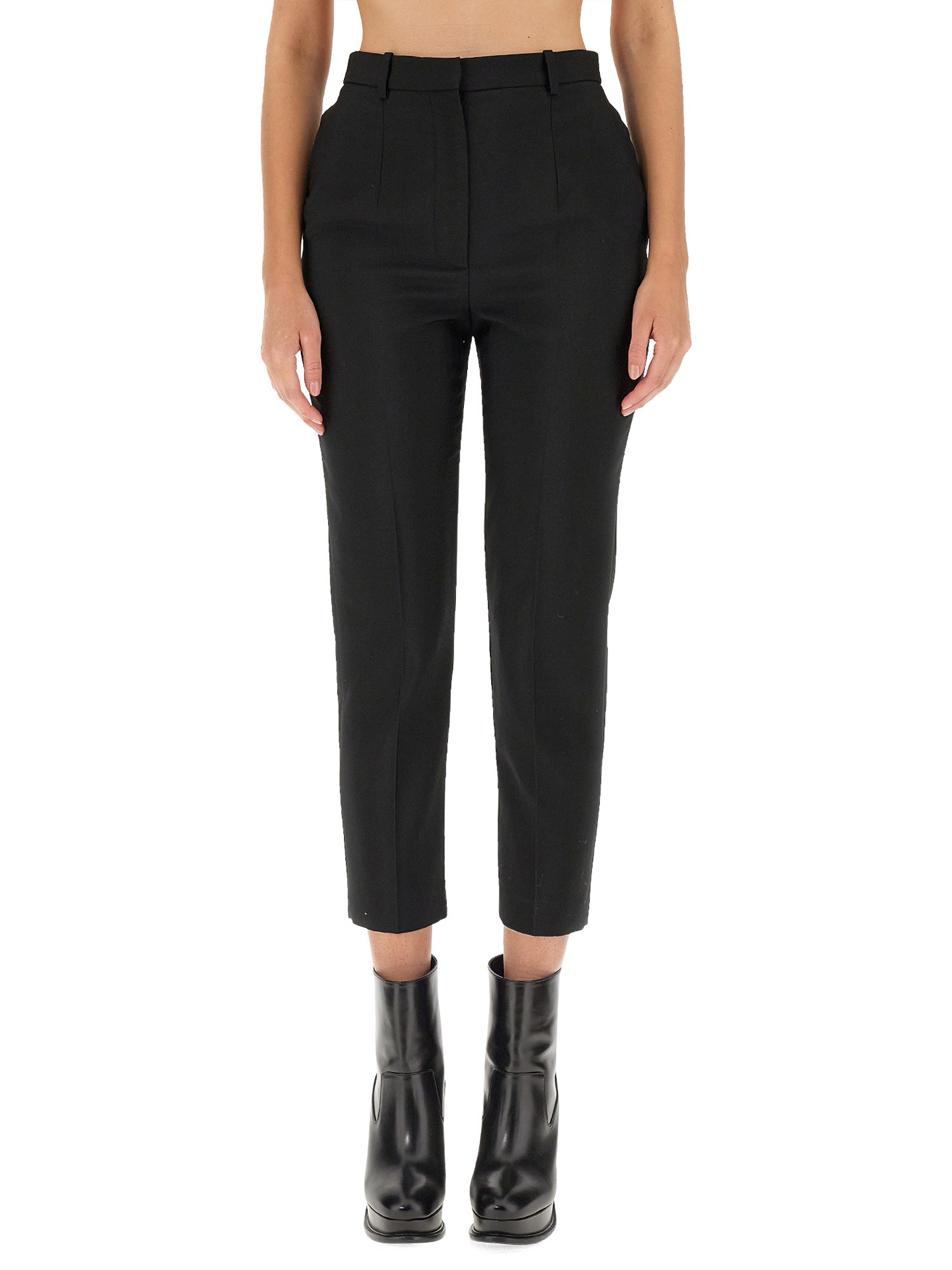 Alexander Mcqueen Mcqueen High Waist Leaf Crepe Cigarette Trousers In Black