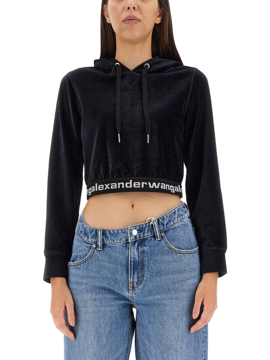 ALEXANDER WANG Cropped cotton-blend velour hoodie