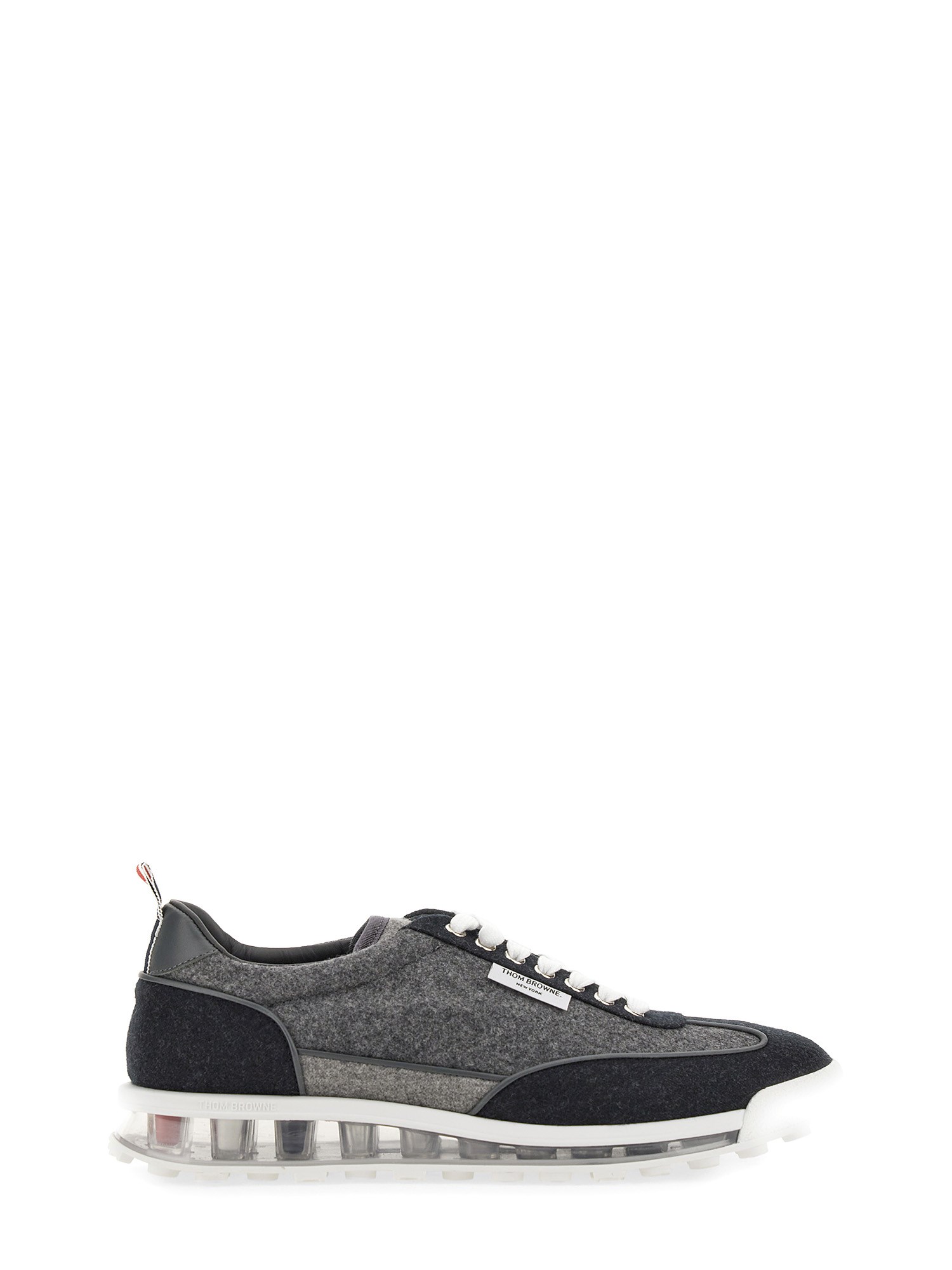 Thom Browne Flannel Sneakers With Iconic Tricolor Detail In Grey