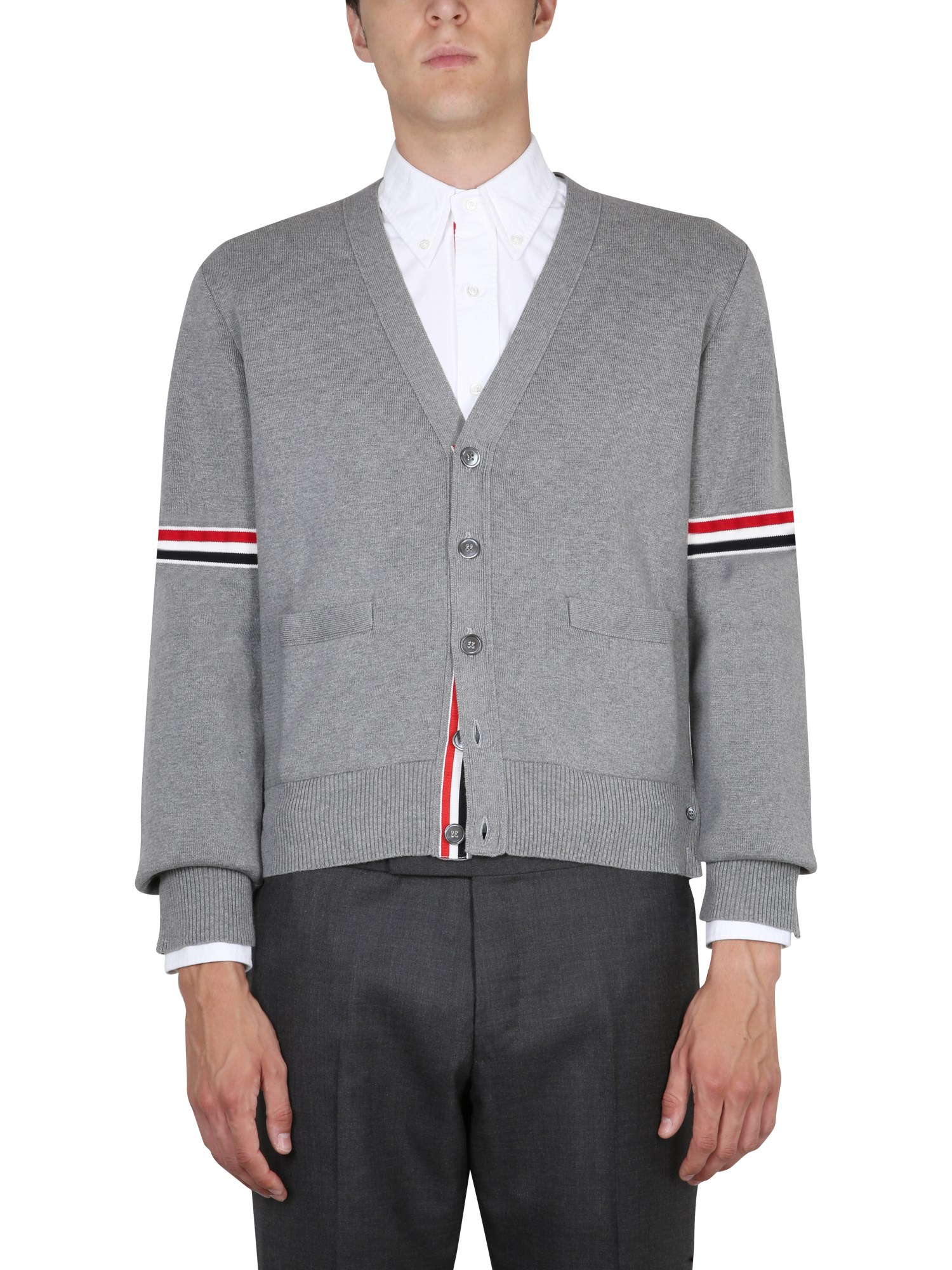 Shop Thom Browne V-neck Cardigan In Grey