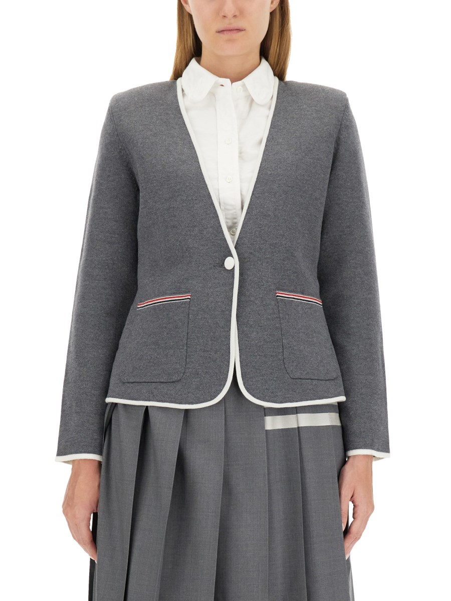 THOM BROWNE GIACCA MONOPETTO IN LANA MERINO