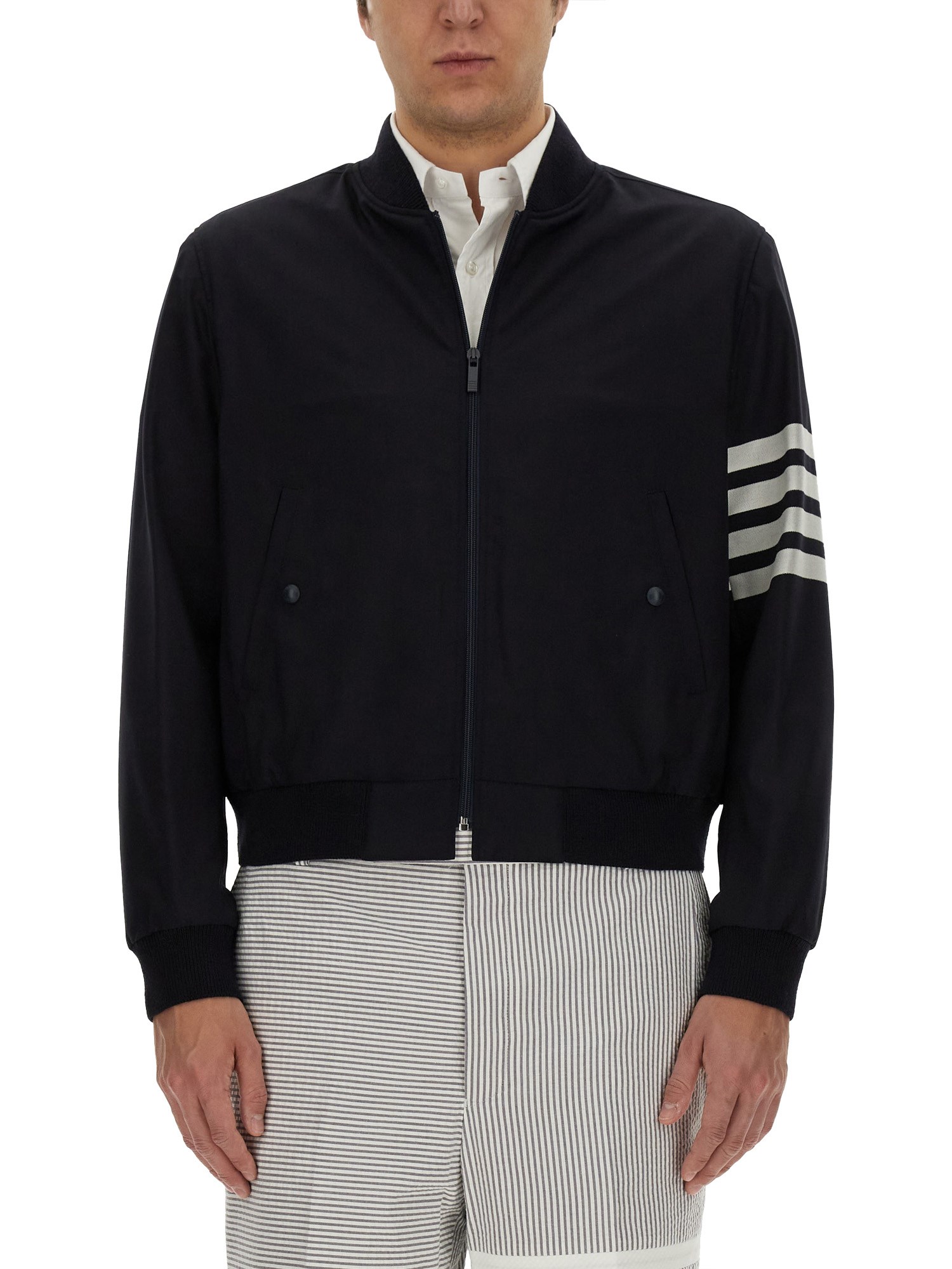 Thom Browne 4-bar Stripe Bomber Jacket In Blue