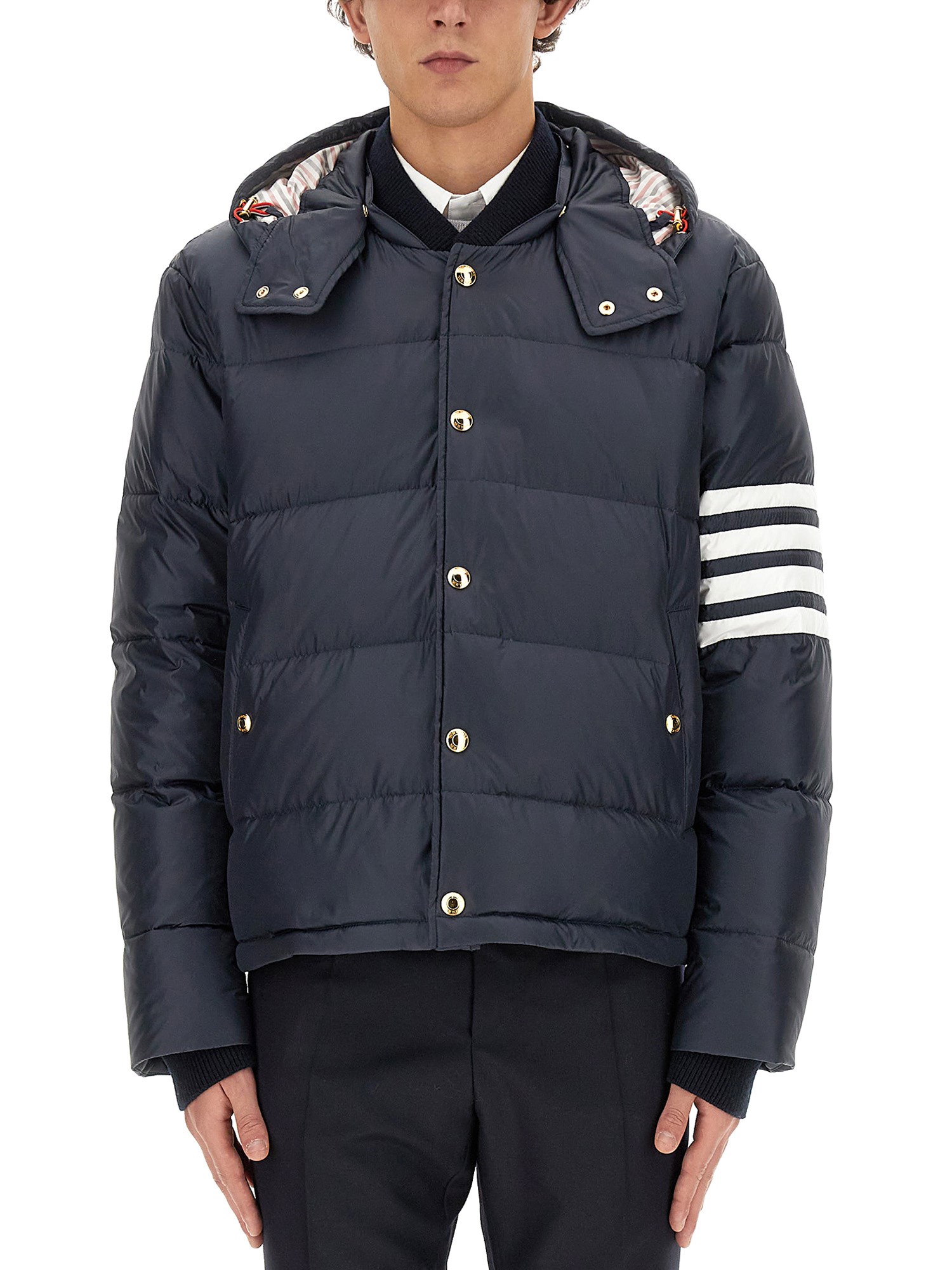 Shop Thom Browne Hooded Bomber Jacket In Blue