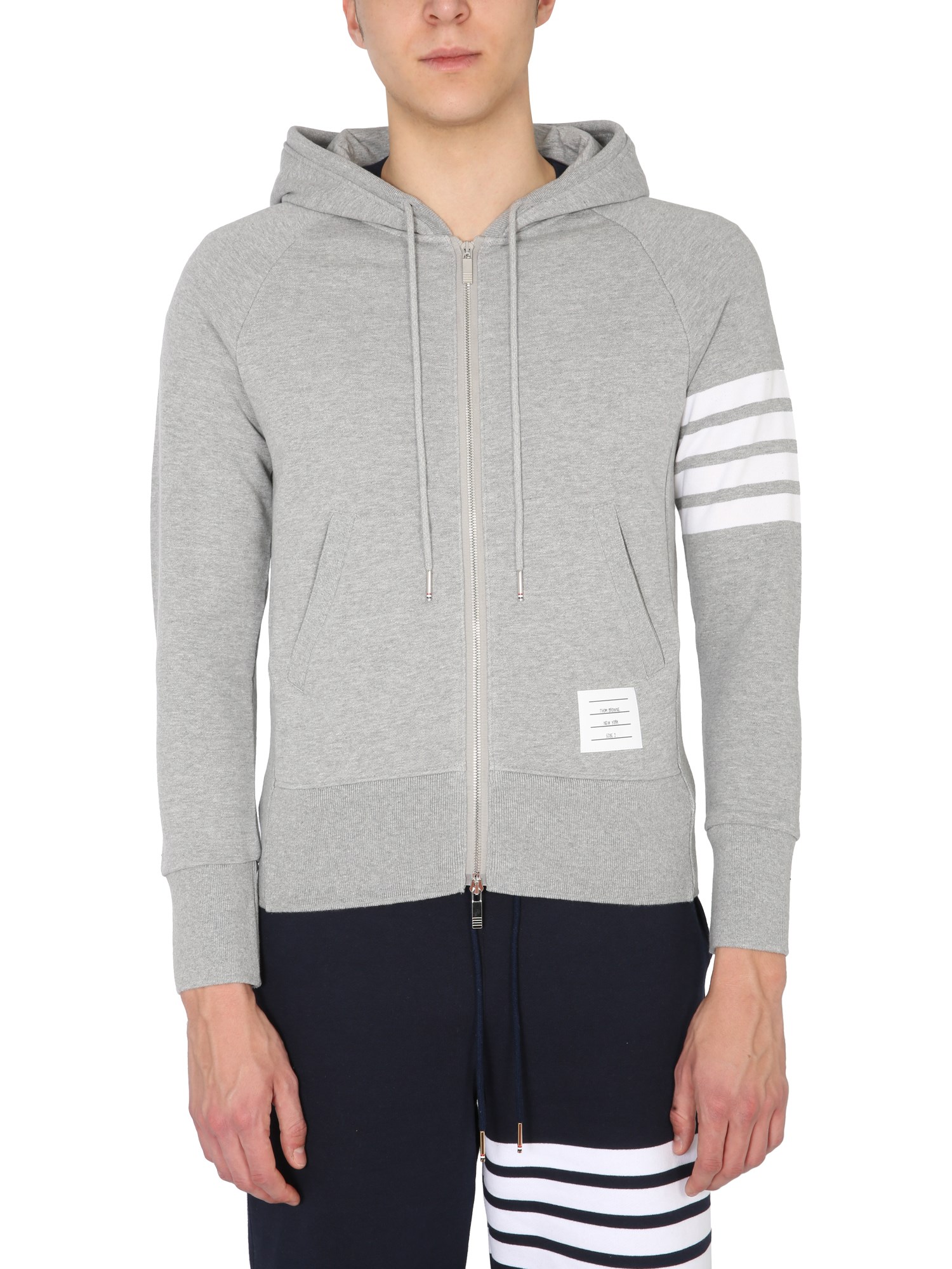 Thom Browne Mens Light Grey Striped Brand-patch Cotton-jersey Hoody In Grey