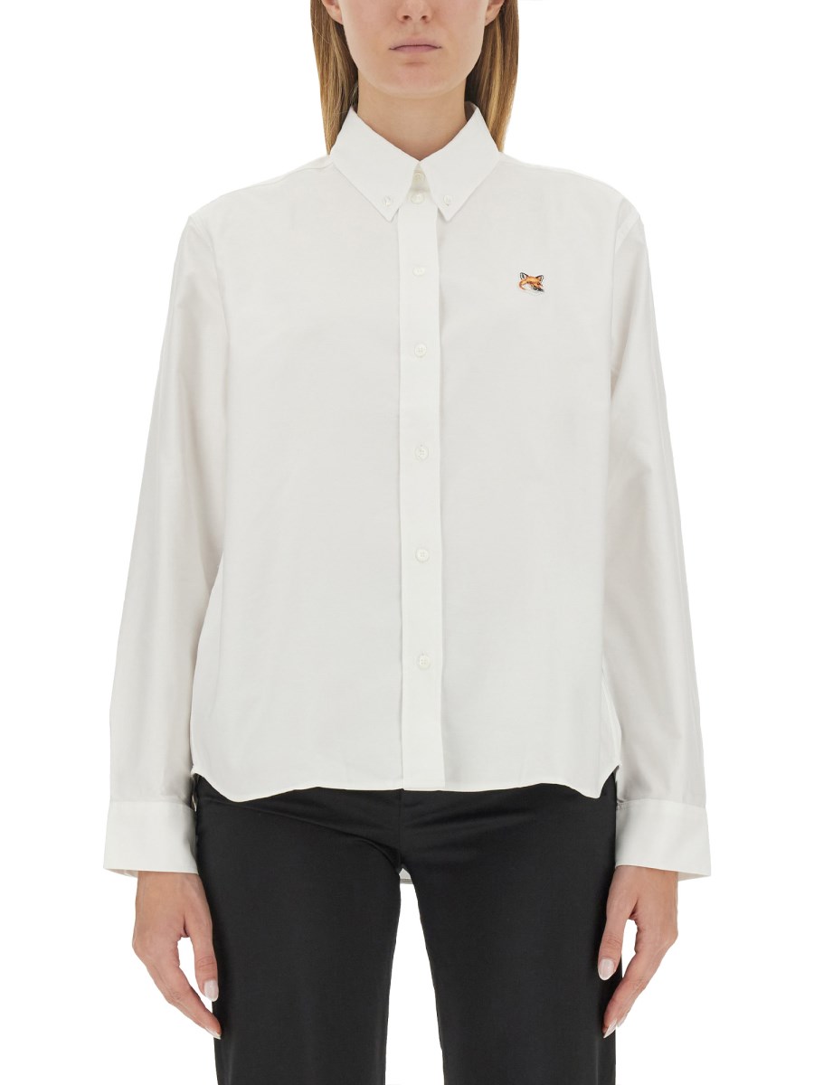 MAISON KITSUNÉ - COTTON POPLIN BUTTON-DOWN SHIRT WITH FOX PATCH