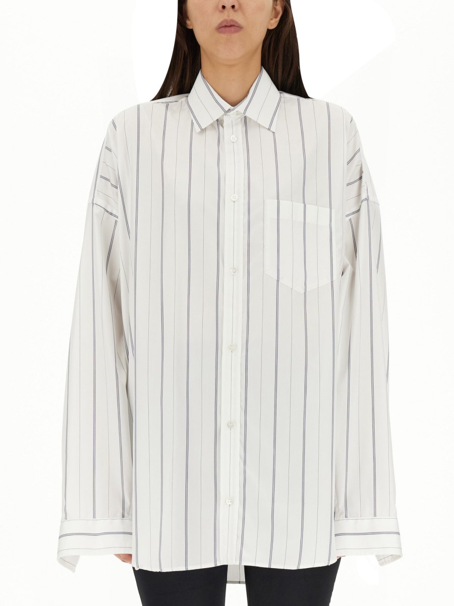 BALENCIAGA COTTON POPLIN SHIRT WITH STRIPE AND LOGO PATTERN Eleonora Bonucci