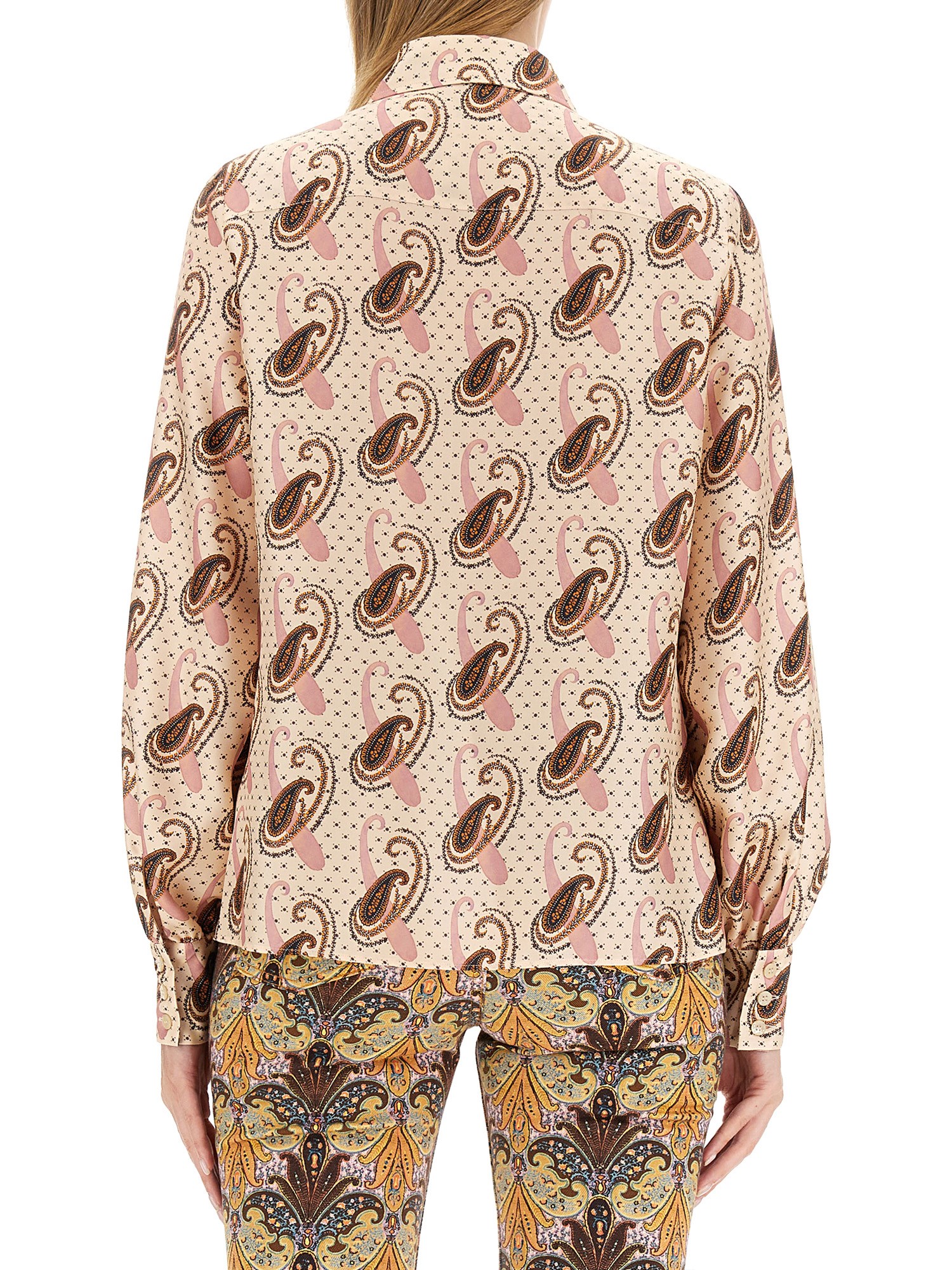Etro Paisley Printed Silk Charmeuse Shirt In White