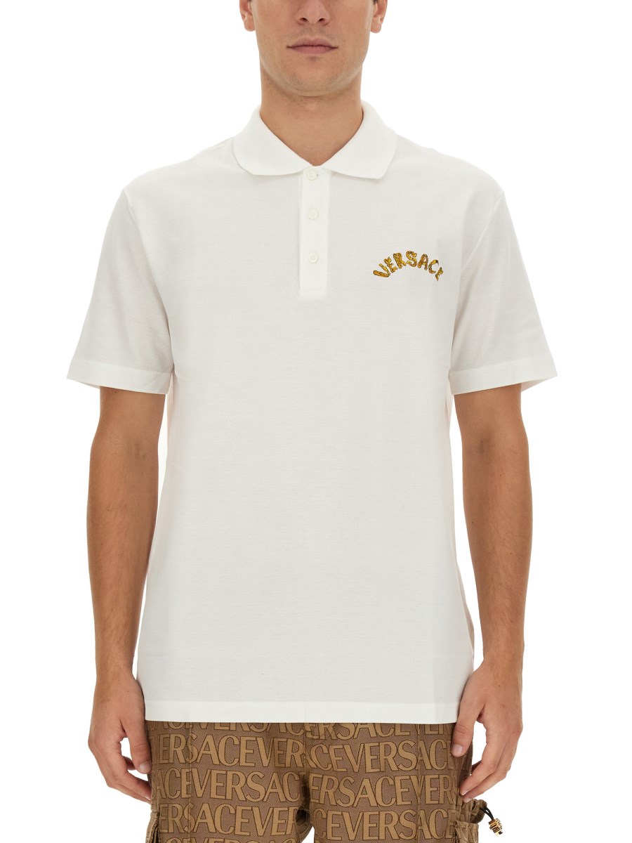 VERSACE POLO IN PIQUE DI COTONE CON RICAMO LOGO