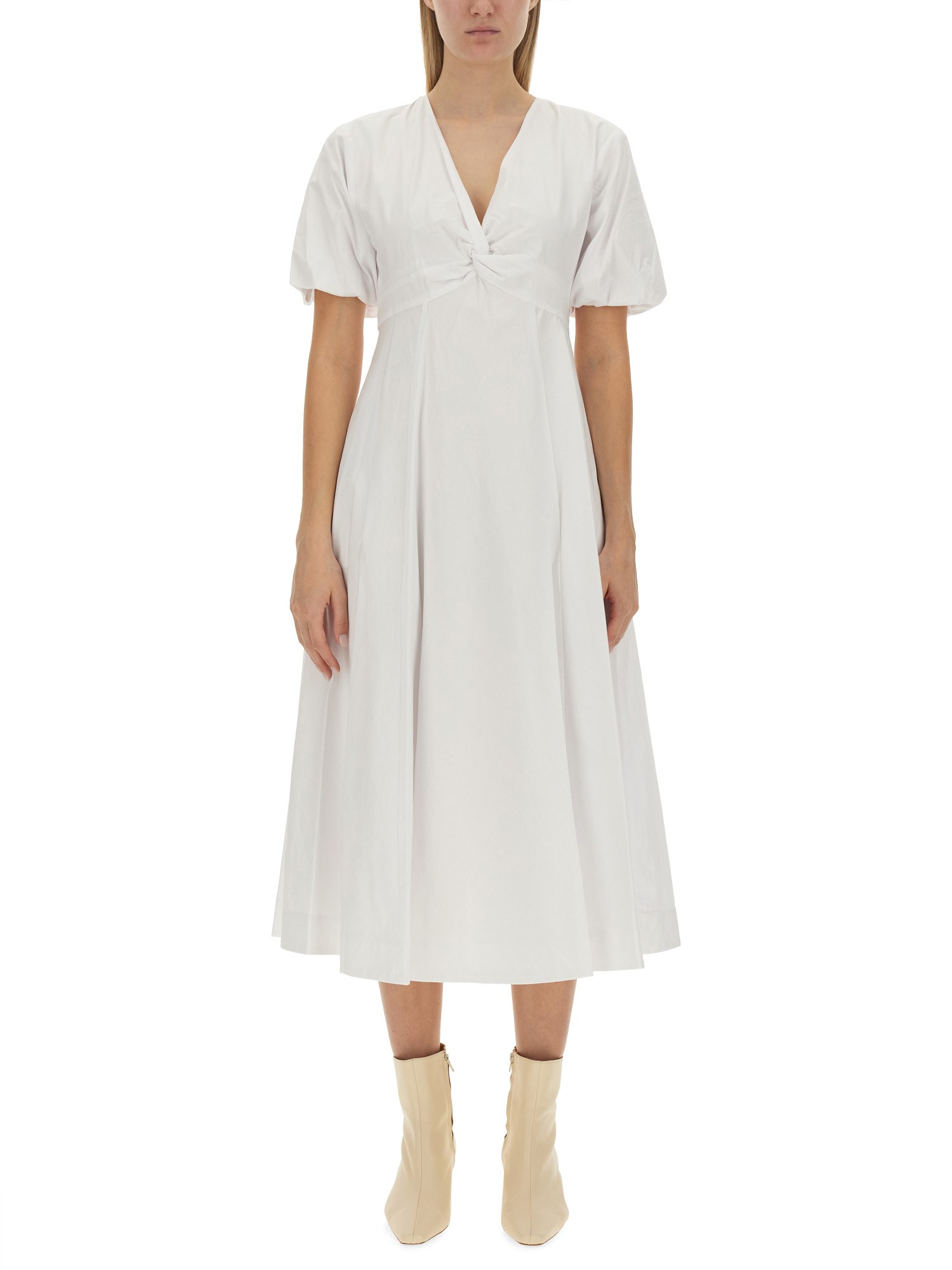 Staud Finley Stretch Cotton Dress In White
