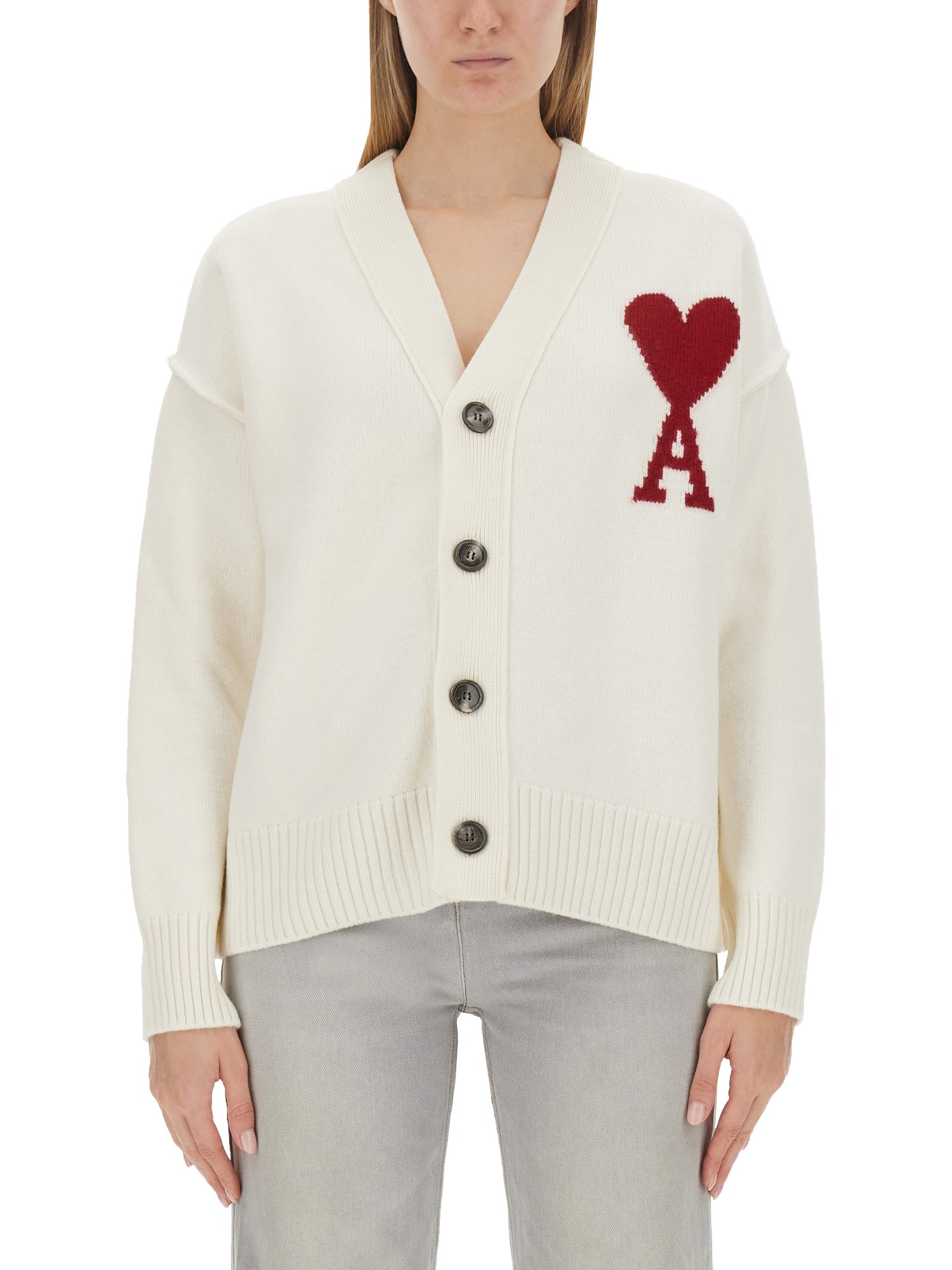 Ami Alexandre Mattiussi Cardigan With Logo In White | ModeSens